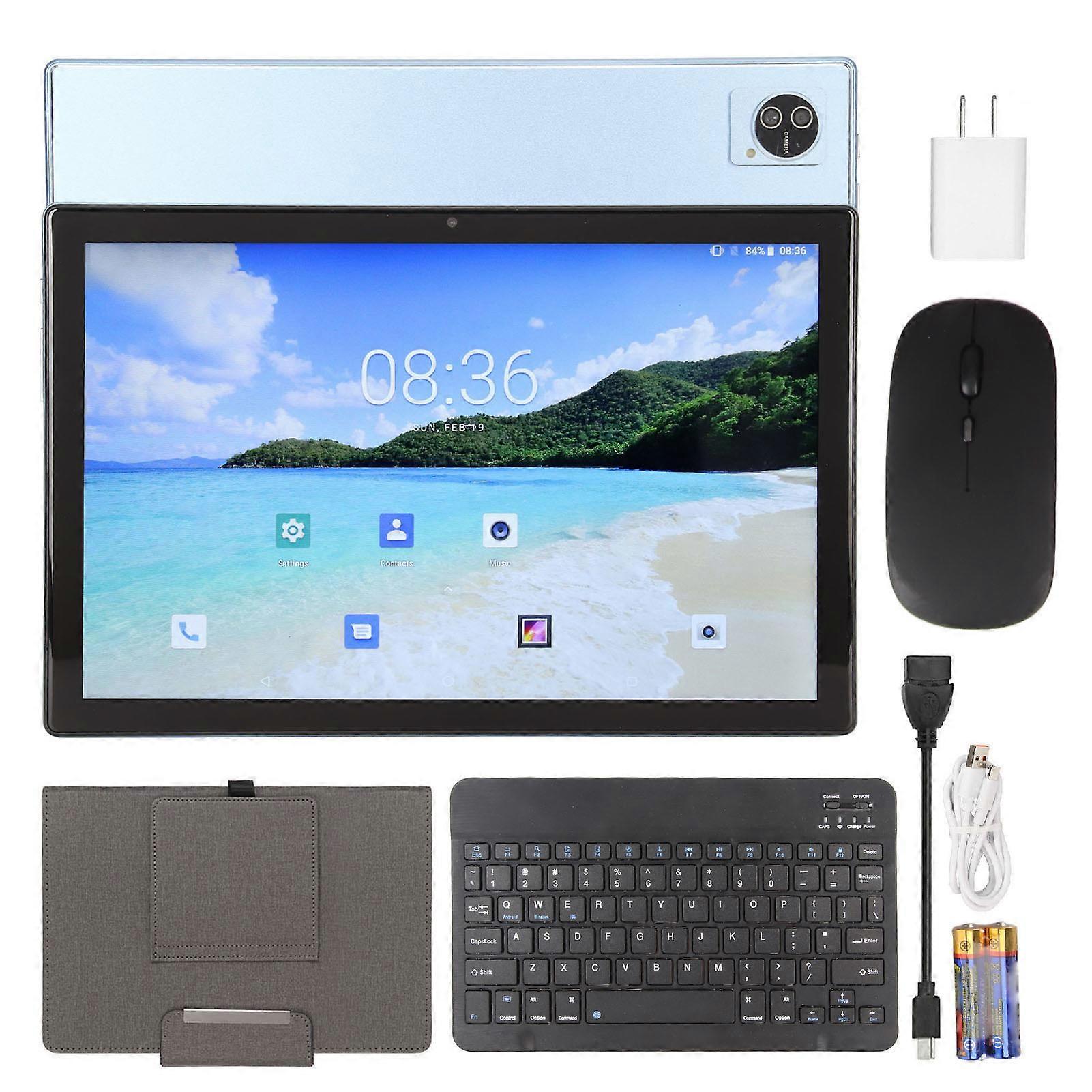 Tablet 10.1in 2 in 1 8G RAM 256G ROM 4G 8 Core with Case Keyboard Mouse Blue