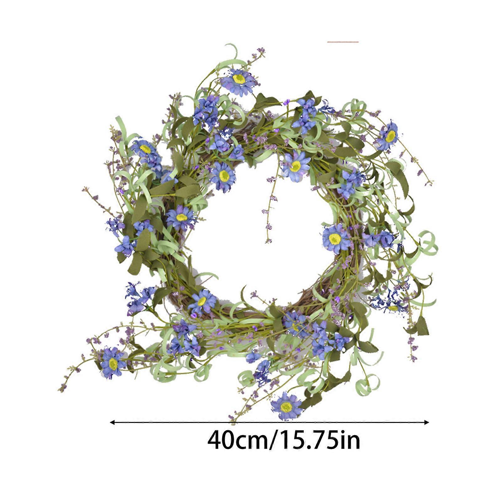 Yapay Mavi Papatya Bahar Çelenk Çiçek Dekorasyonu Ön Kapı Düğün İçin