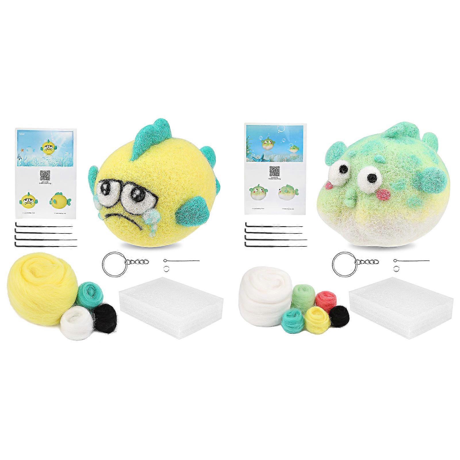 DIY Globefish Needle Felting Starter Kits with Tool and Instruction, Wool Felting Craft Making Supplies for Beginners