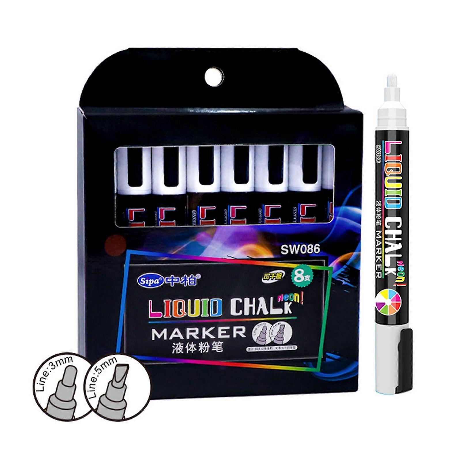 8Pcs Liquid Chalks Pen Marker Pen for Whiteboard Dry-Erase Chalks Marker Pen Wipeable for Blackboards Chalkboard Window  Two way nib white