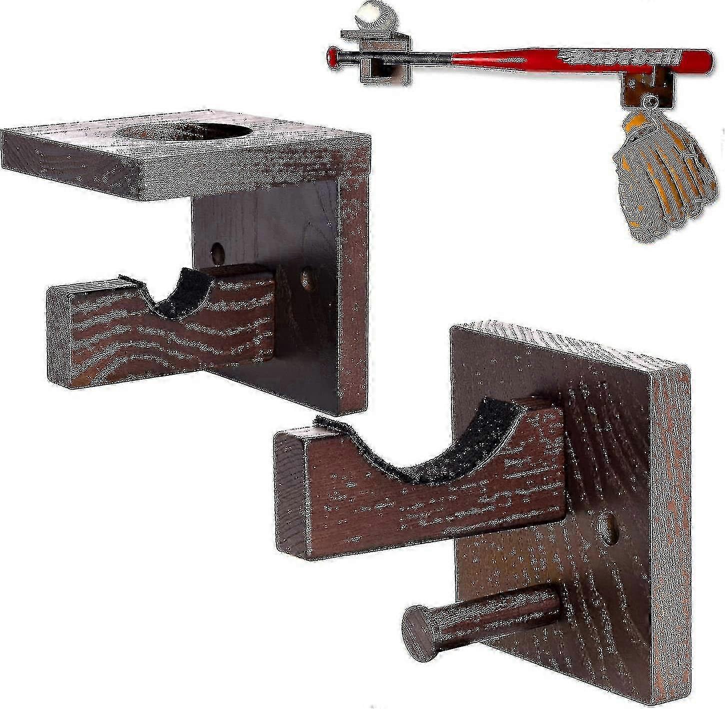 3 In 1 Baseball Bat & Softball & Glove Display Wall Mount Rack, Solid Wood Horizontal Brac
