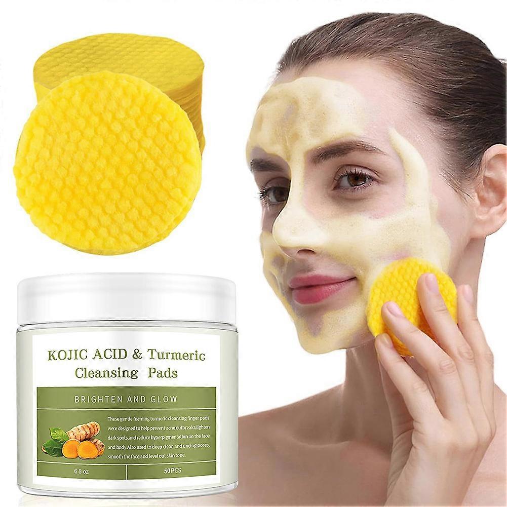 50pcs Turmeric Kojic Cleansing Pads, Turmeric Exfoliating Face Scrub Pads For Deep Cleansing for All Skin Types