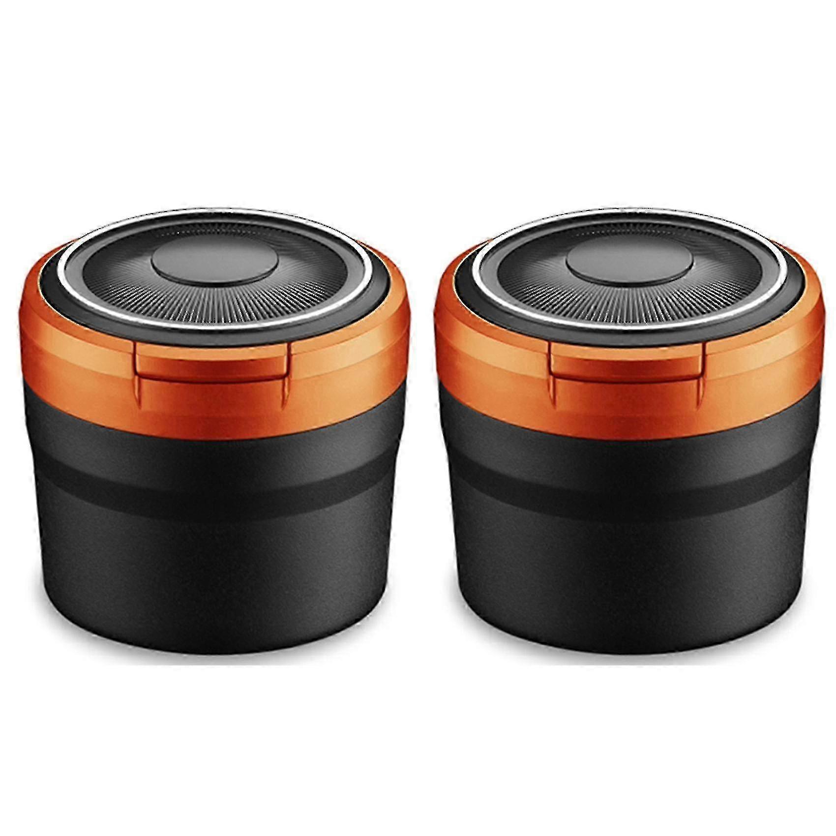 Portable Ashtray with LED Light for Car Use, Fits Most Cup Holders, Black and Orange Color Design