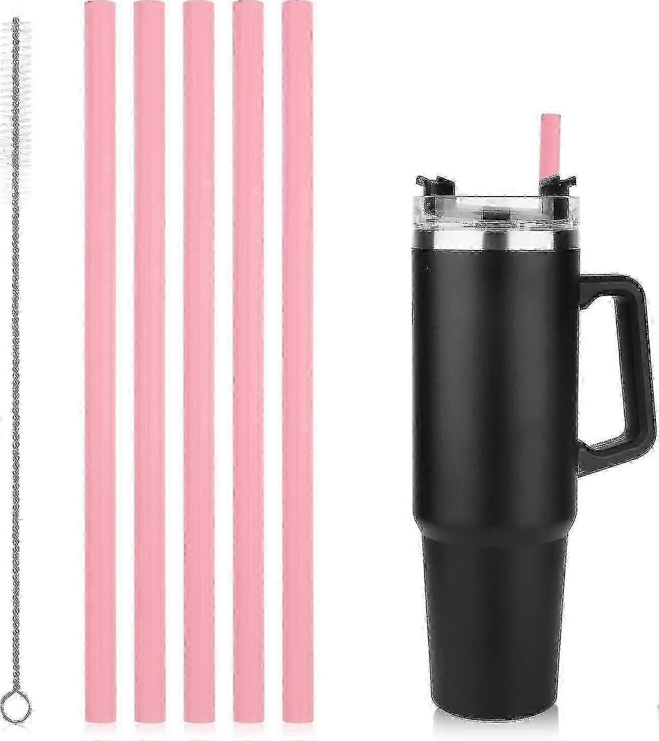5szt Słomki zastępcze dla Stanley Adventure Travel Tumbler 40oz, z szczotką do czyszczenia silikonowa słomka zastępcza Plastikowe słomki wielokrotnego użytku dla Stanley