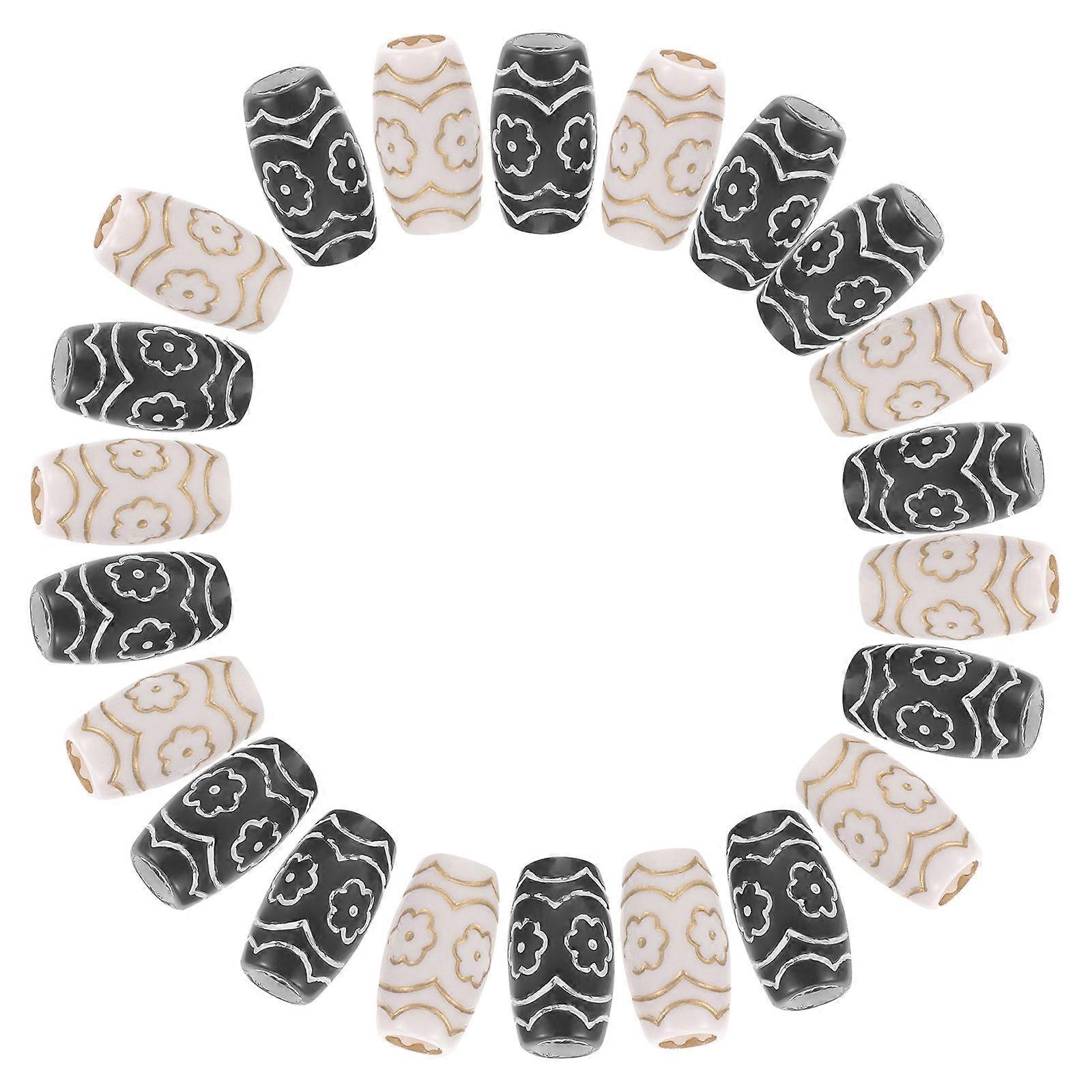 60pcs Large Hole Plastic Hair Beads in White & Black for Braiding, Parties & Festivals
