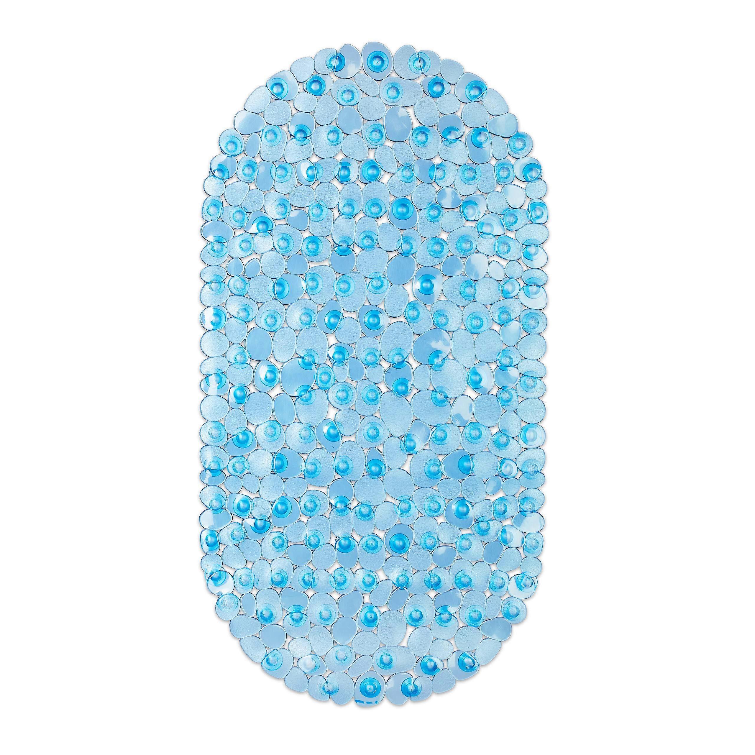 Stone Effect Bath Mat 68 x 35.5 cm Blue Washable Non-Slip With Suction Cups