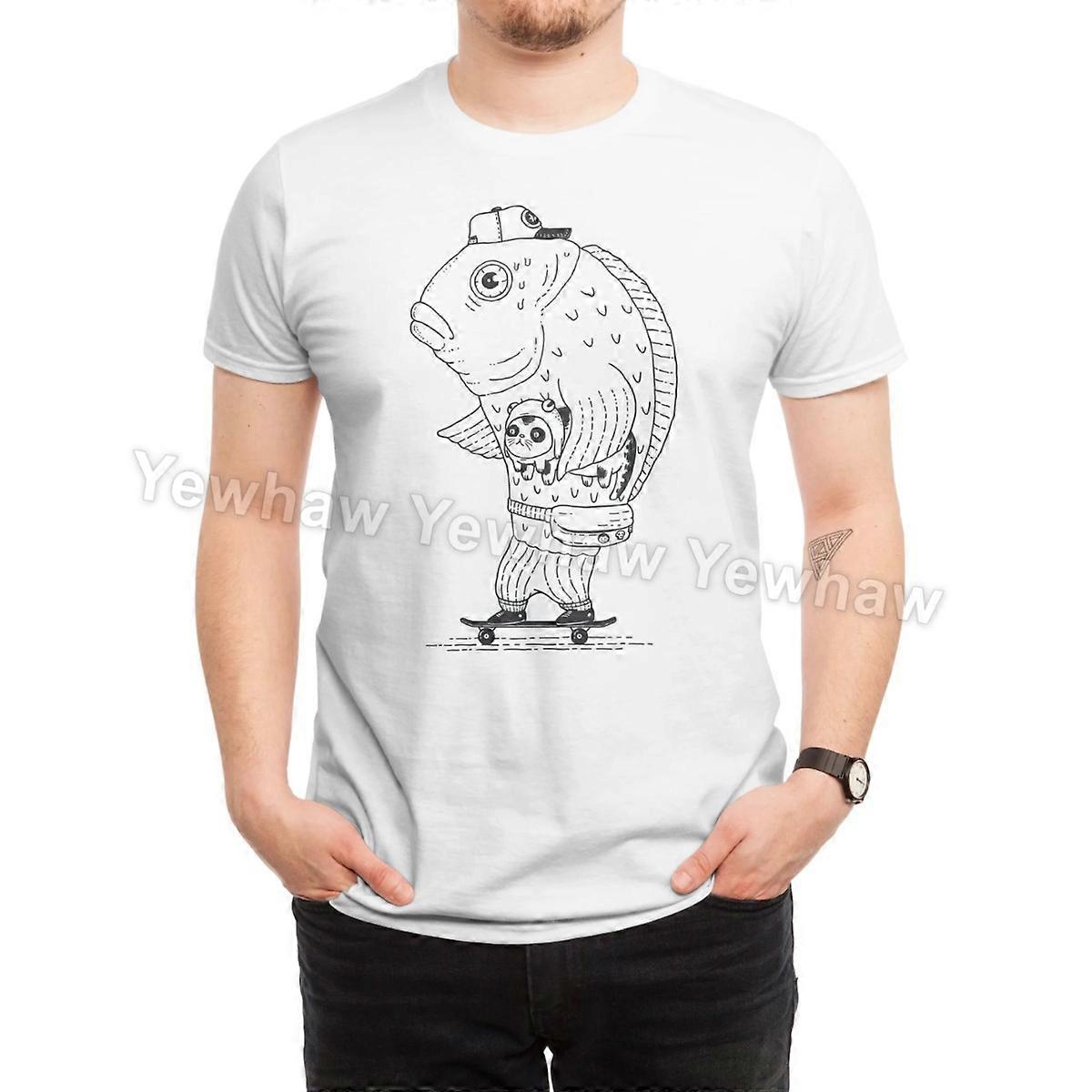 Skate with Pet T-Shirt skateboard fish panda black and white