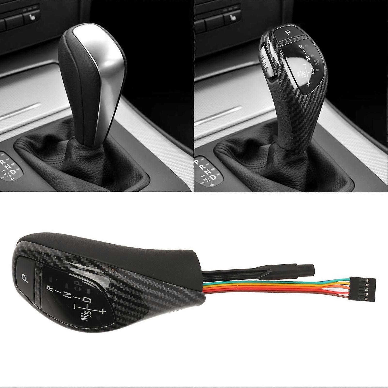 LED Gear Shift Knob Car Automatic Gear Shift Knob with Red One Click Start Button for 5 Series E39 Sedan 1997 to 2002 Carbon Fiber Style 