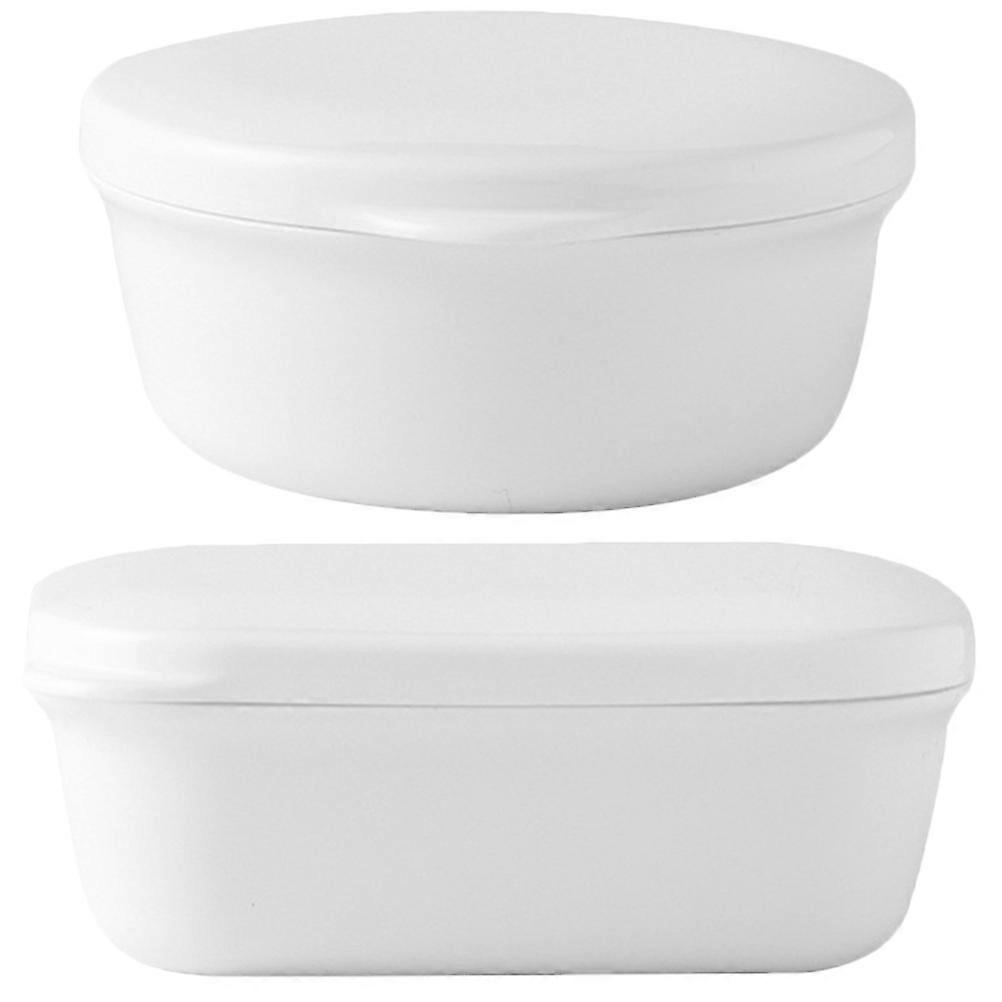 Soap Box Travel Use Drainage Simple Design Round Plastic 10X10X4.5CM 2Pcs