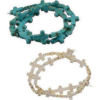 Colored turquoise carved cross jewelry supplies (blue + white) 2 pieces