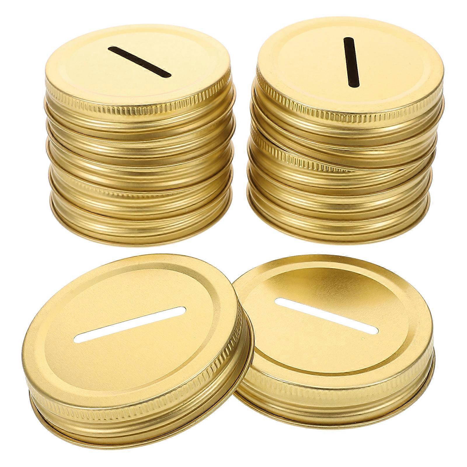 Replacement Coin Bank Slot Lid Bill Storage Jar Lids 12Pcs Golden Color Tinplate