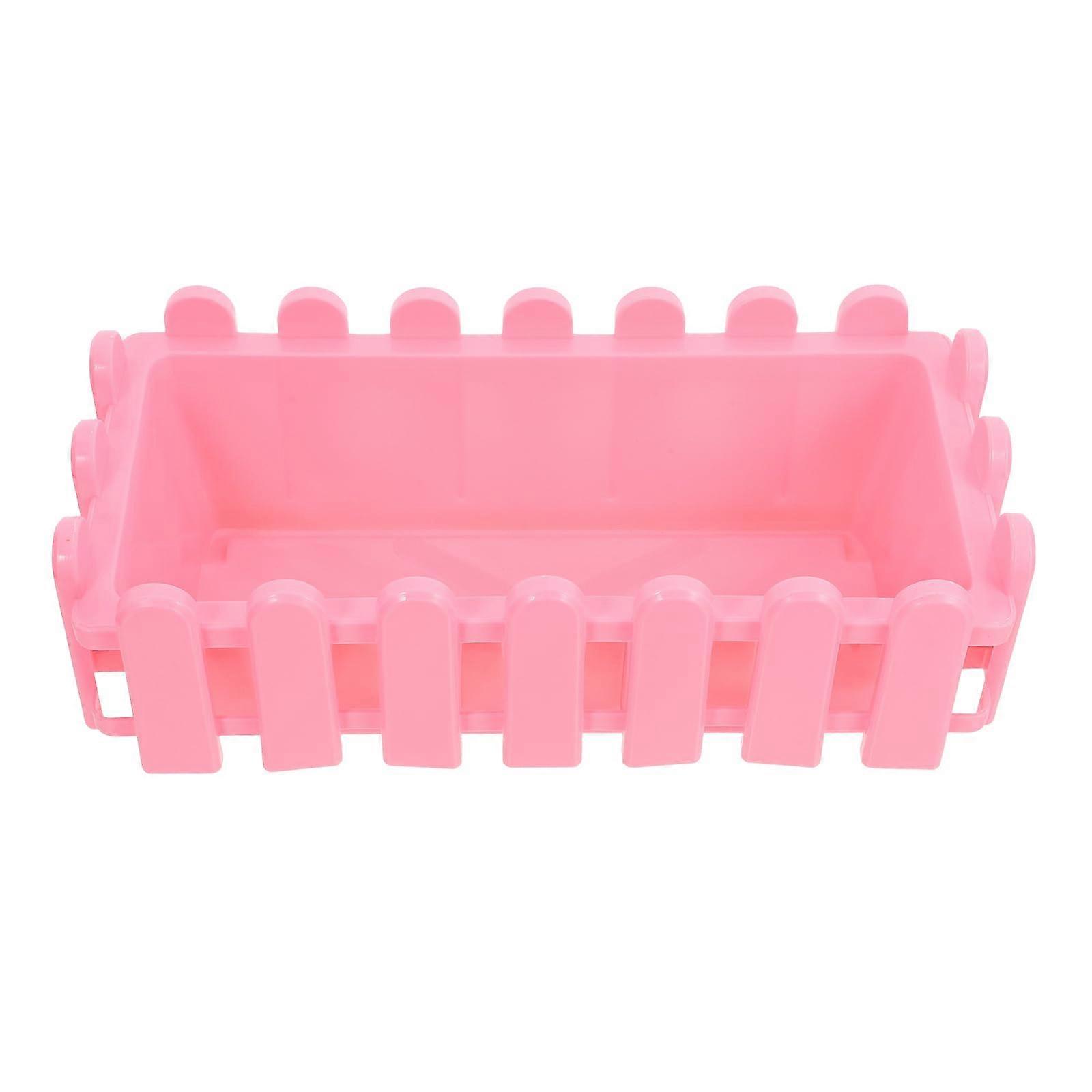 Mini Flower Box Fence Design Plastic Flower Pot for Succulent Bonsai Cactus - Rectangular Desk Organizer in Pink