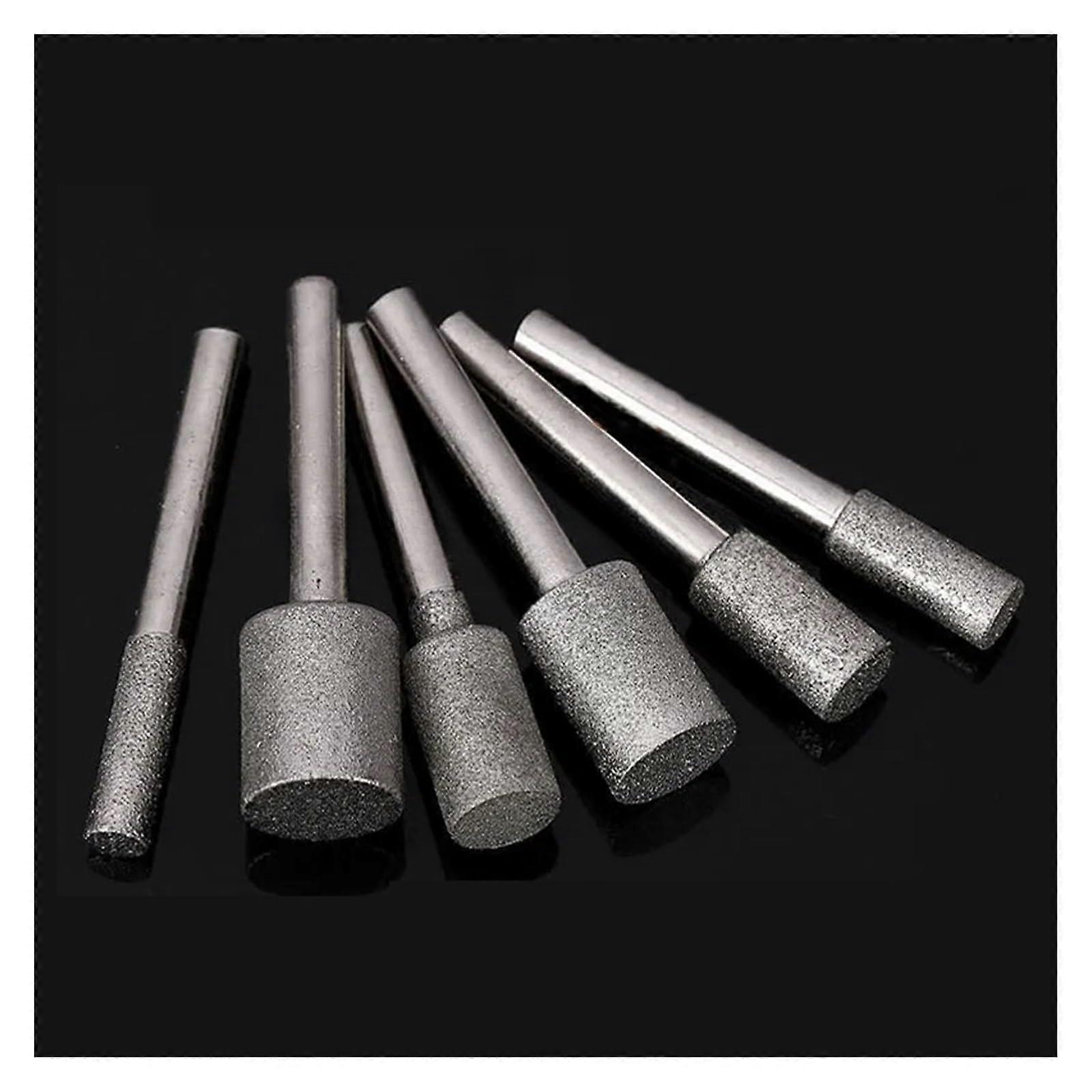 Diamond Burr 5-Piece Cylindrical 120 Grit, 6mm Shank, 6x10mm Head, Stone Jade Carving Engraving Rotary Tool Bits