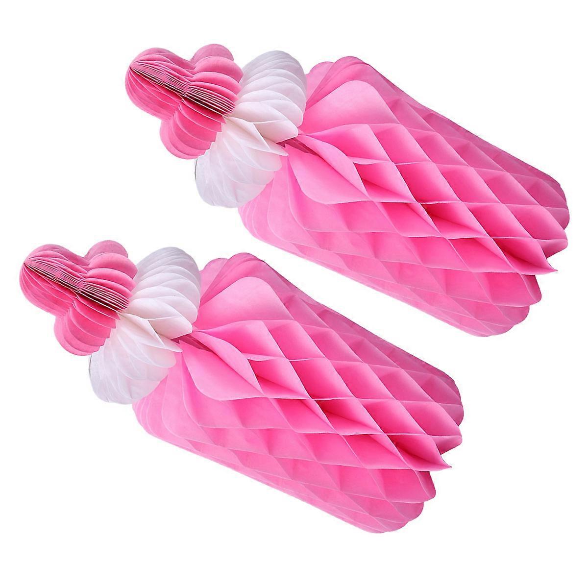 Paper Honeycomb Ornaments Pink Milk Bottle Tissue Paper Honeycomb Balls Home Decoration 12x12x30.5cm 2Pcs