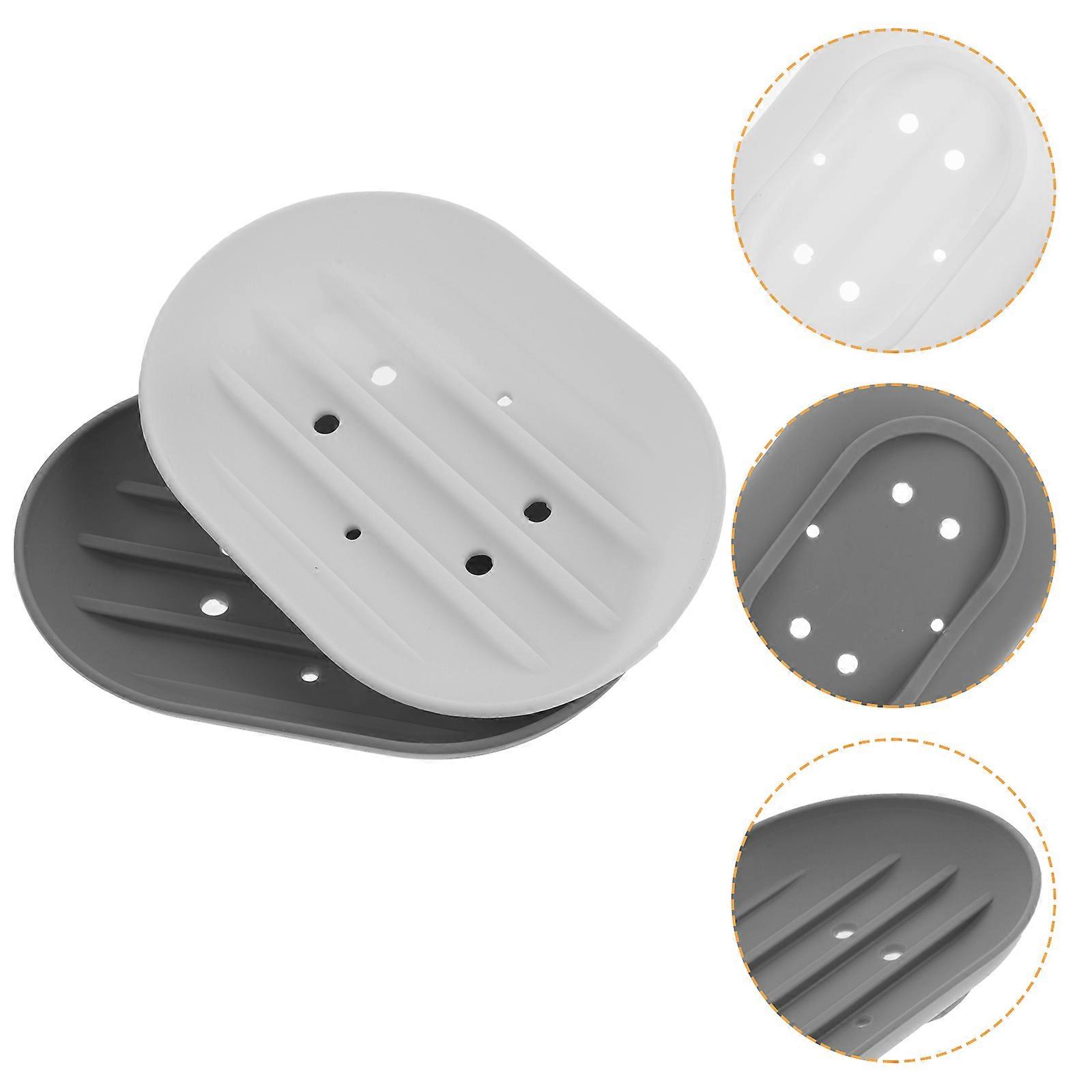 Soap Draining Tray Silicone Storage Holder Bathroom 4Pcs Gray