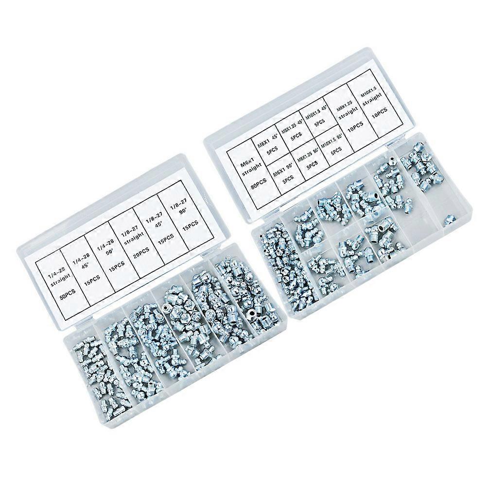 260 件液压润滑脂接头套件，带银镀锌铁接头，用于机器使用 90 度