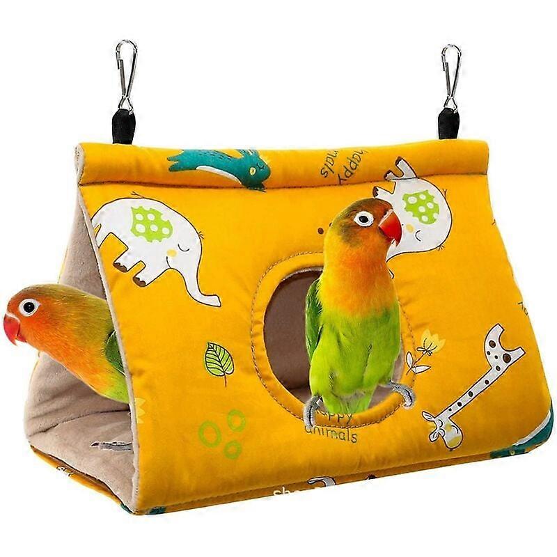 Birdhouse and Feeder, Family Rest House, Warm Plush, Parrot Hammock Toy (Yellow)