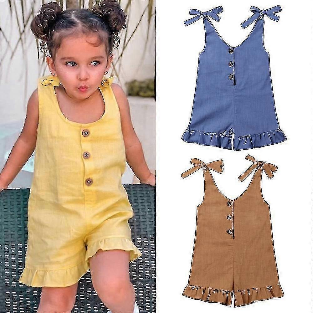 1-6y New Baby Girl Cotton Linen Clothes Girls Ruffle Romper Kids Jumpsuit Summer Sleeveless Button Overalls Outfits