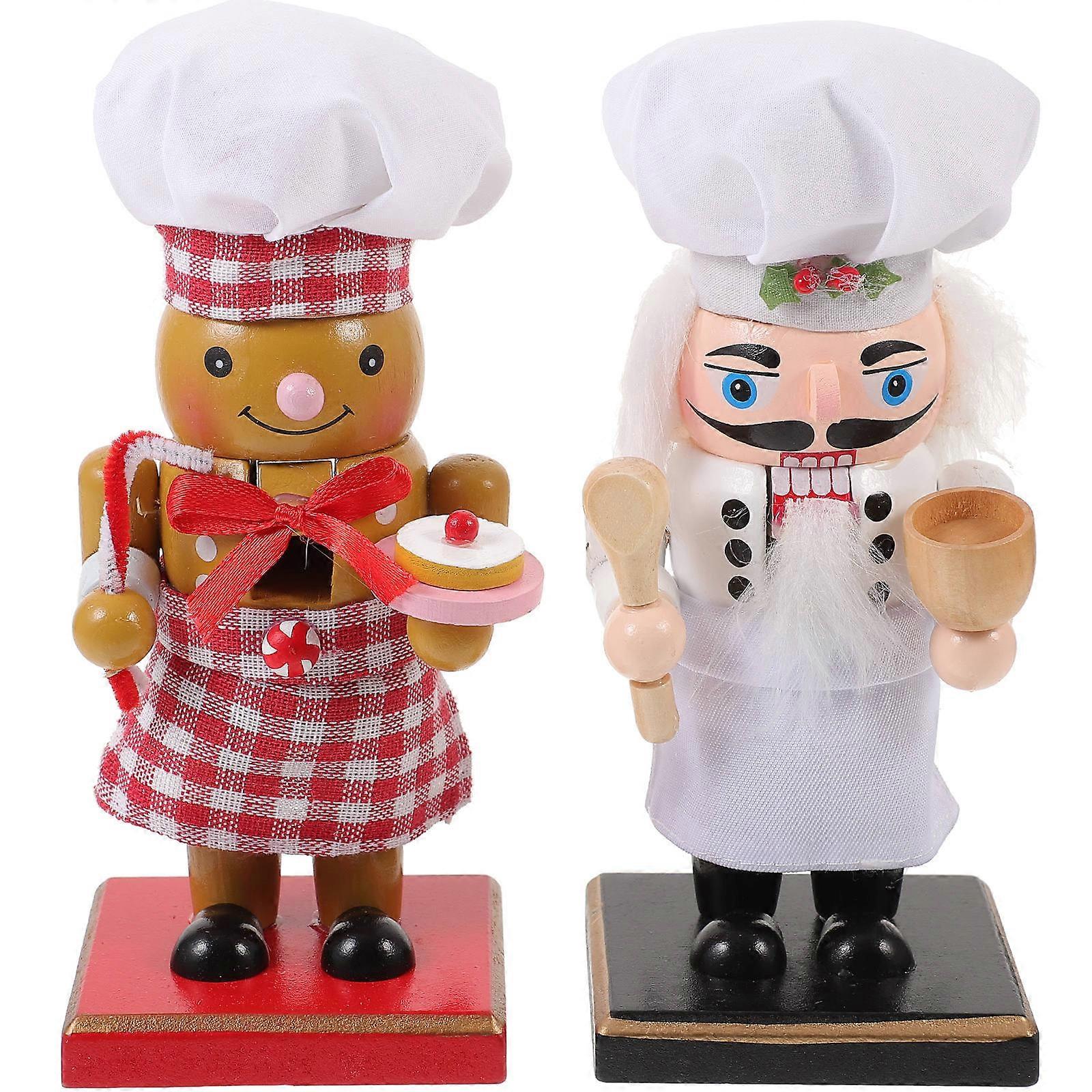 2pcs Chef Nutcracker Figures Christmas Holiday Decor Unique Festive Nutcracker Statues for Home Desktop Table Display