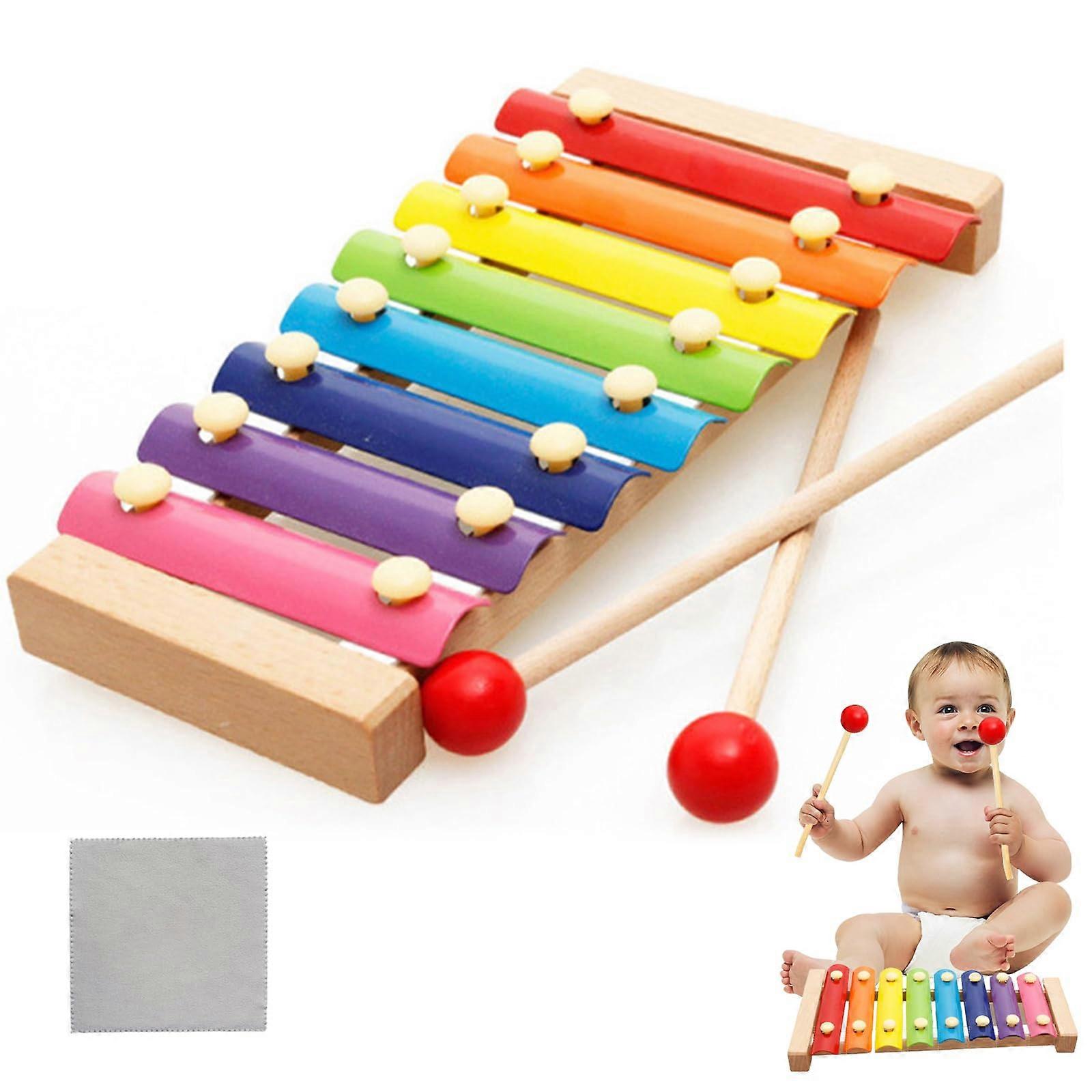 Xylophone for Children, 8-Key Wooden Glockenspiel, Colourful Music Instrument for Toddlers, Baby Xylophone, Durable Wood Musical Toy