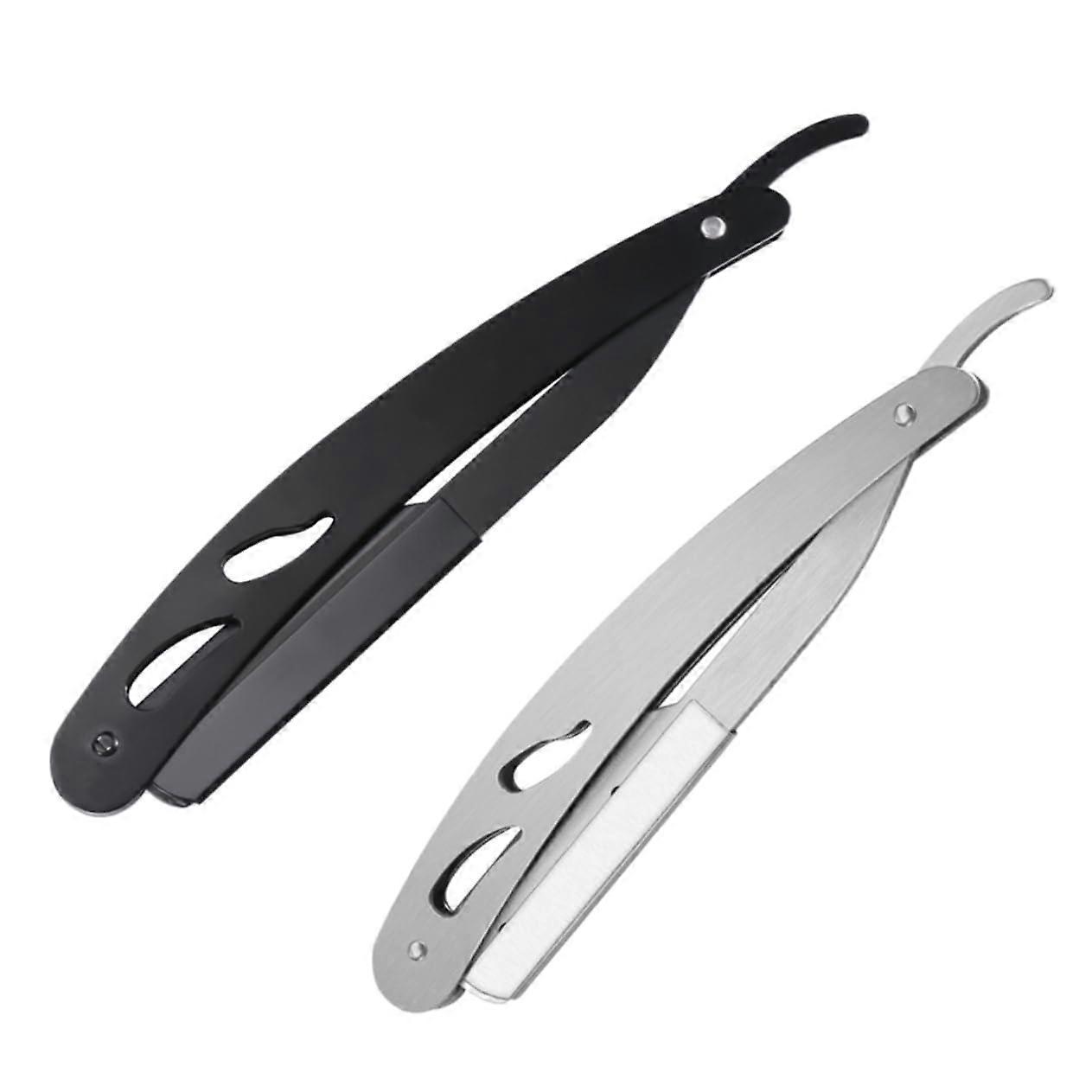 Pack of 2 vintage folding razors for beard care, manual shaving tool for precise shaving of beard, eyebrows and body hair, portable and versatile.