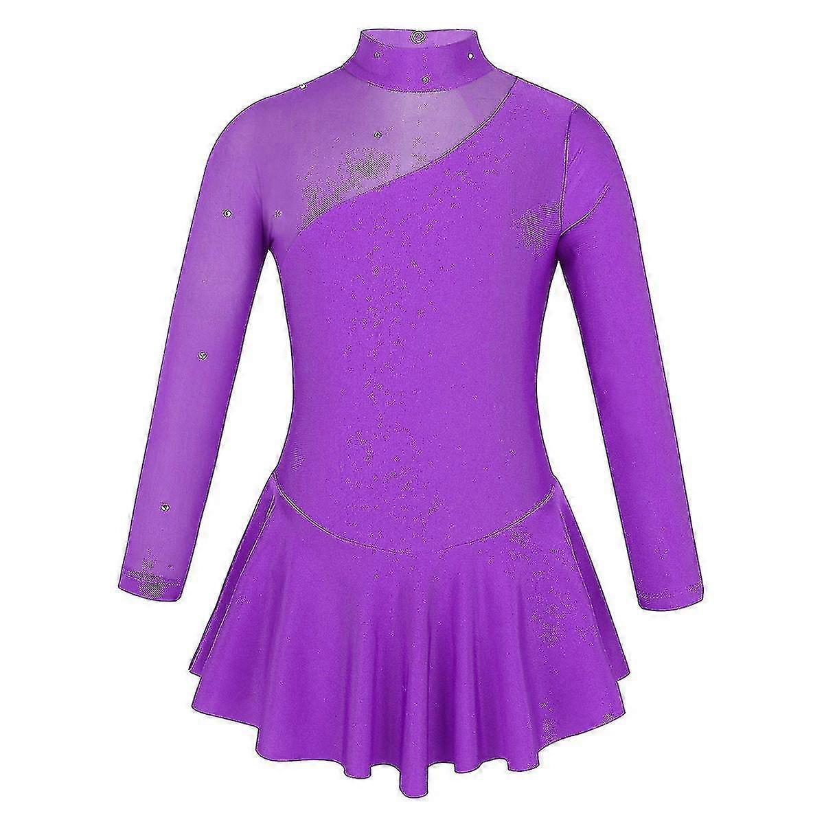 Strass Långärmad Tyll Klänning för Konståkning