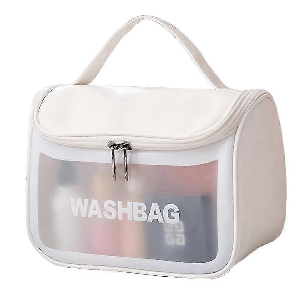 Large-Capacity Transparent Cosmetic Bag, Frosted Toiletry Bag, PU Clamshell Design