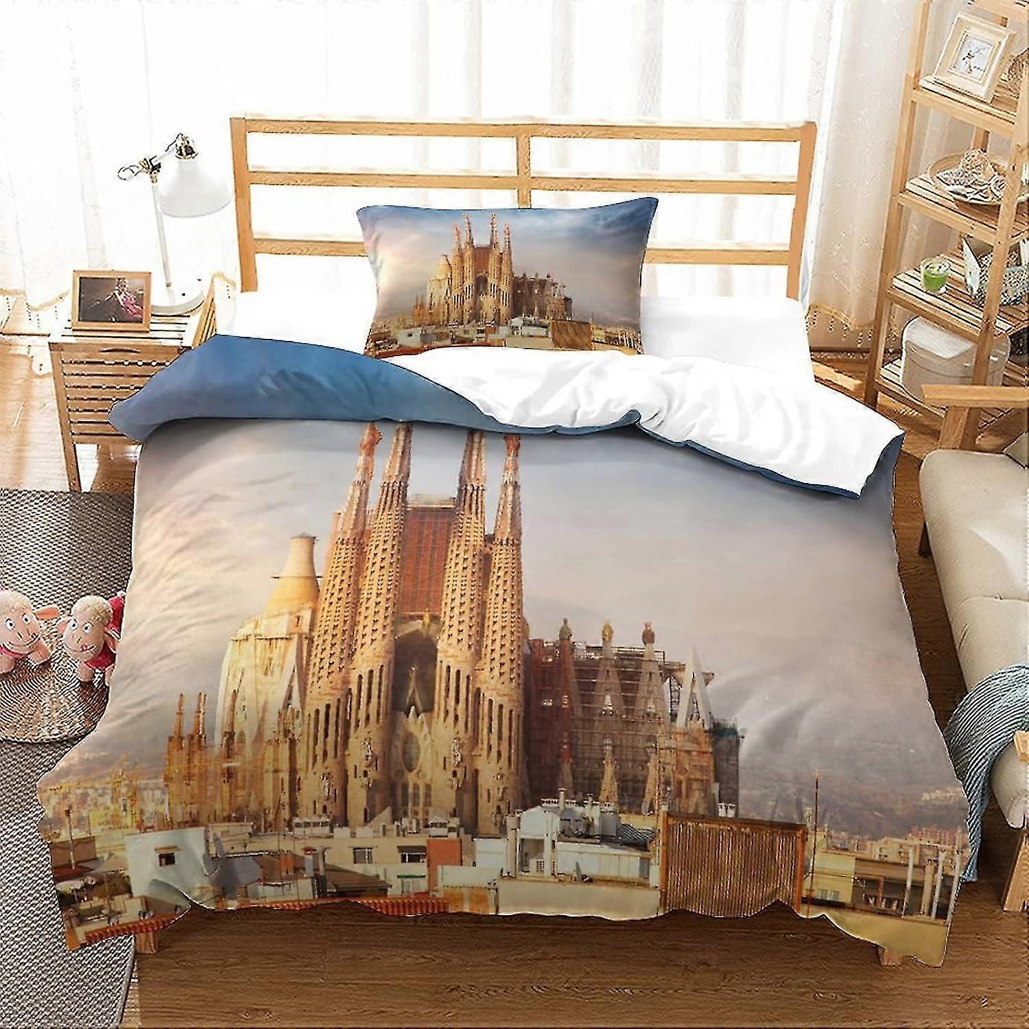3D Printed Sagrada Familia Duvet Cover Set Ultra Soft Microfiber Bedding for Teens Adults 2-Piece Set