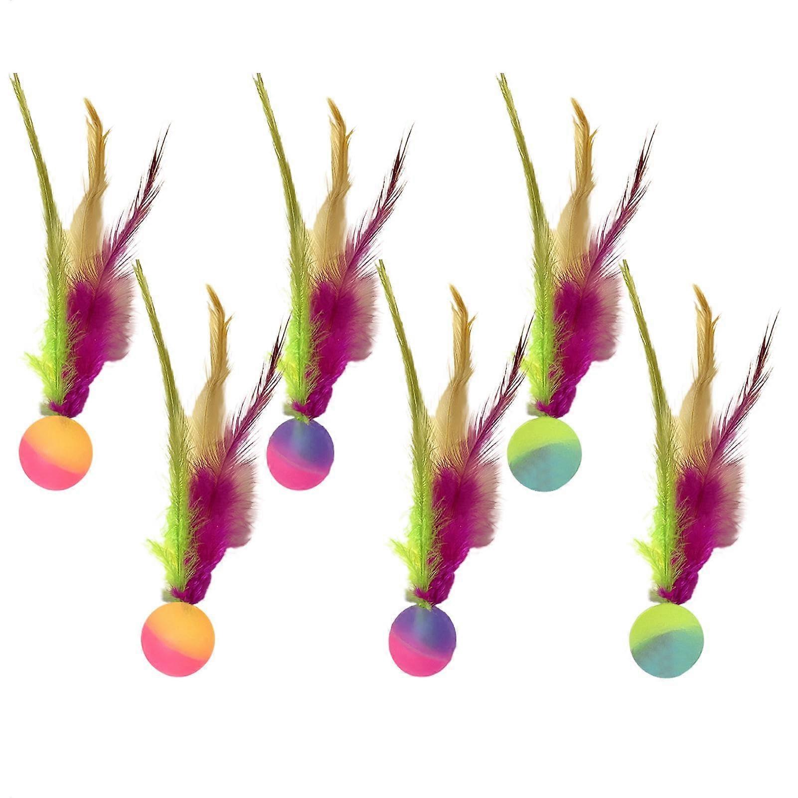 Elastic Cat Balls Interactive Bouncing Toy Cat Feather Jump Toy High Bounce 2.5 X 9 Cm