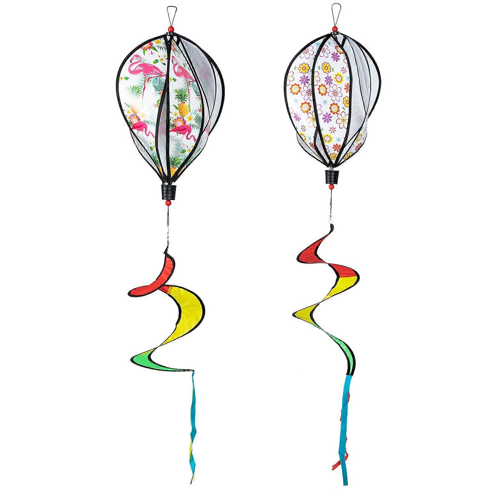 Garden Decor Hanging Hot Air Balloon Spiral Windmill Assorted Color 130x30cm Lawn Ornament 2Pcs