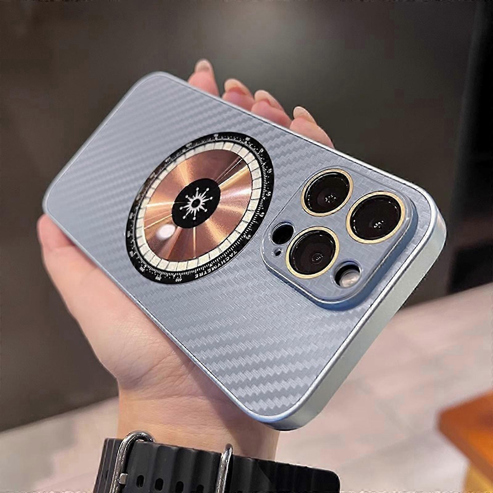 جراب مغناطيسي من ألياف الكربون لآيفون 15 بلس ، شحن لاسلكي متوافق مع Magsafe للرجال والنساء
