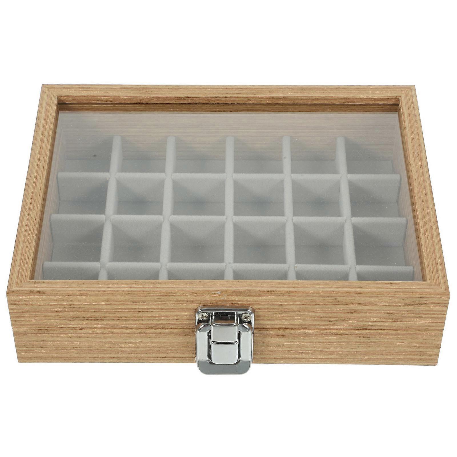Wooden Multi Compartment Jewelry Organizer Box with Transparent Lid – Vintage Style Storage Case for Small Accessories and Trinkets, Portable Display