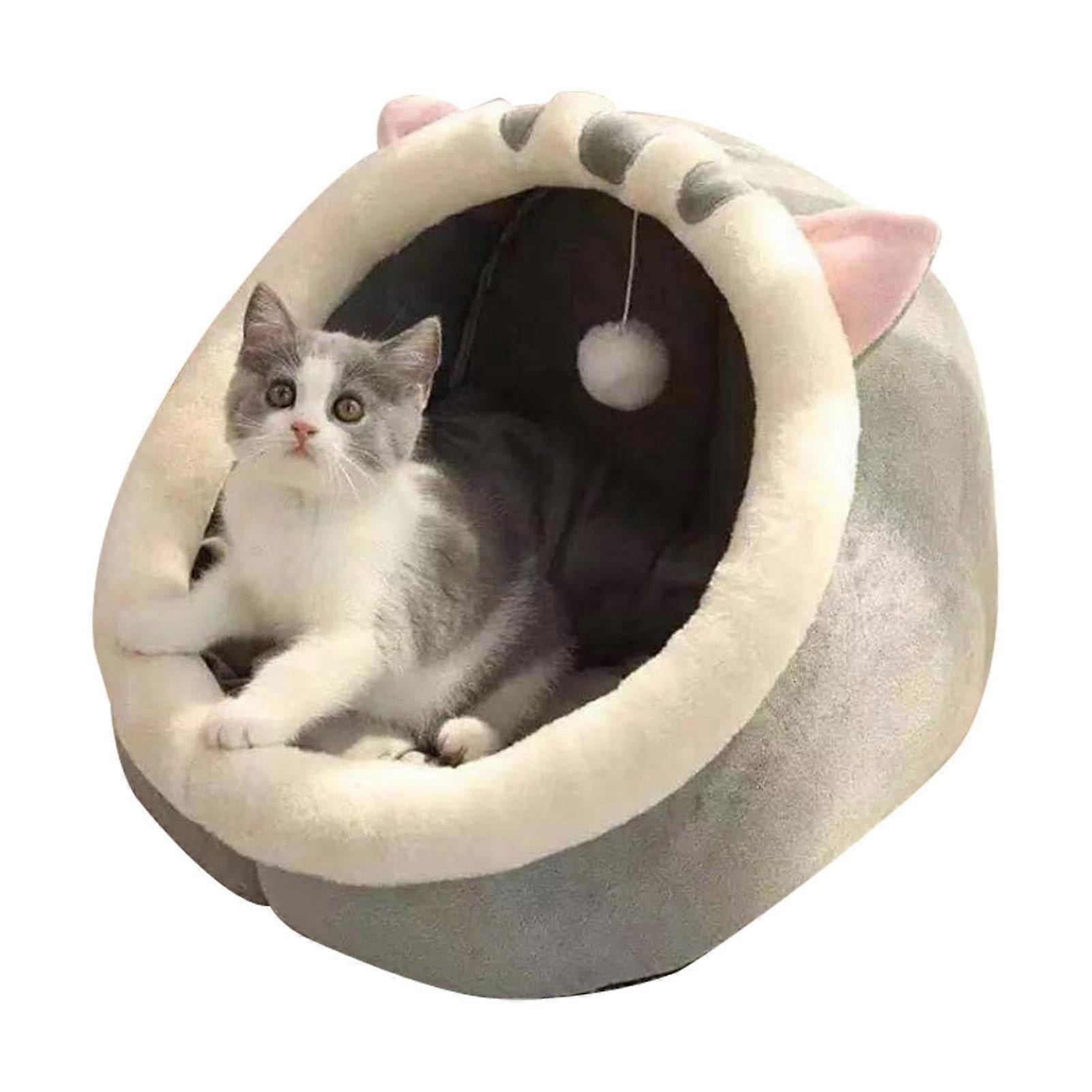 Cat House Cave - Soft and Warm Cat Bed for Indoor Cats, Cozy Tent Nest for Kittens, Plush Fabric, Grey Color
