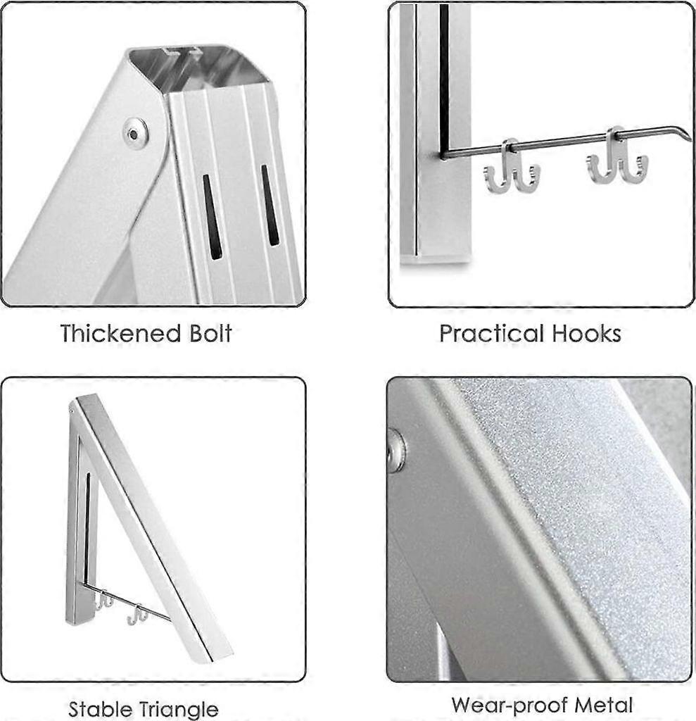 Foldable Outdoor Clothes Wall Hook, Silver, for Balcony, Corner, Laundry