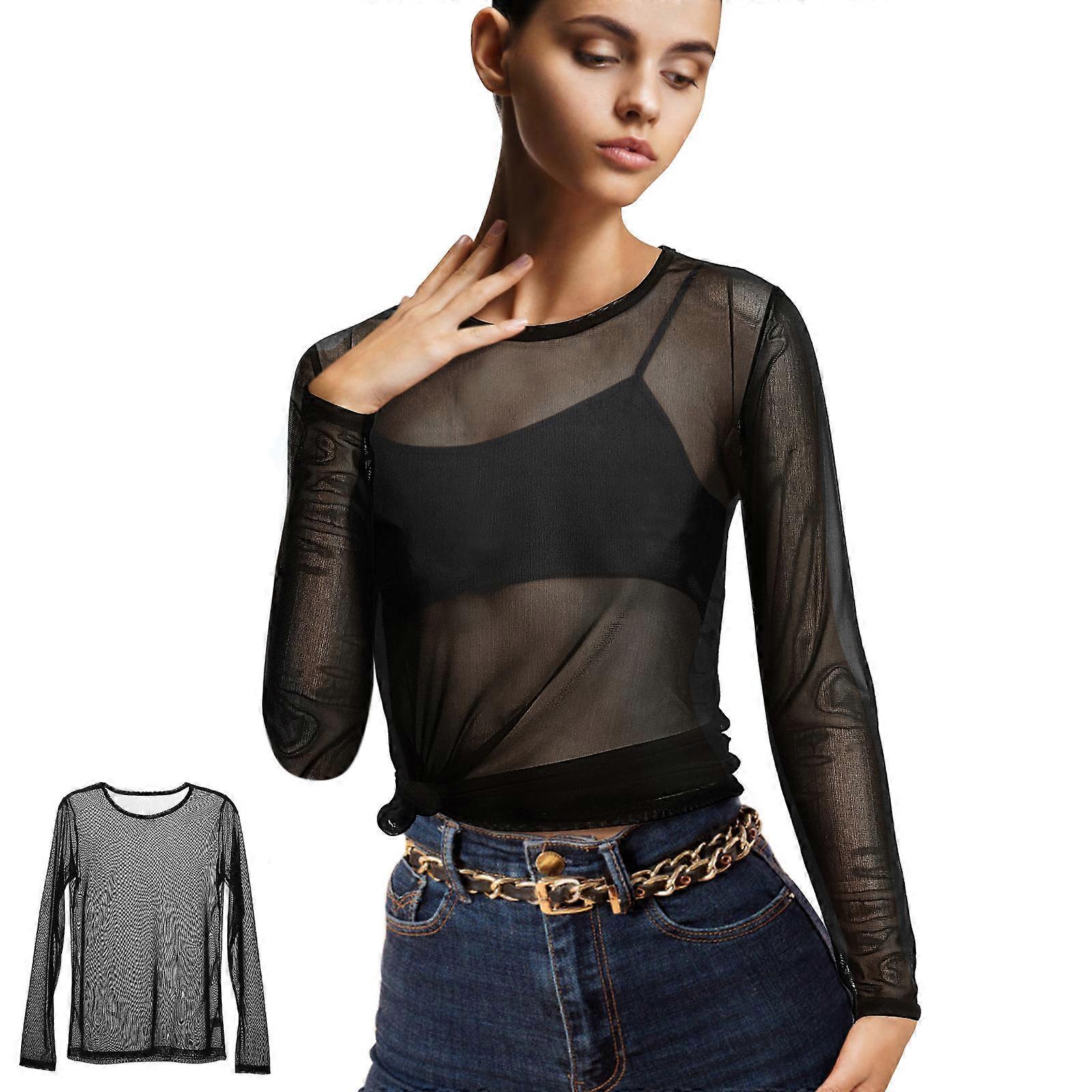 Mesh Undershirt Women Long Sleeve Top Breathable Fabric Casual Wear Polyester XL 1Set
