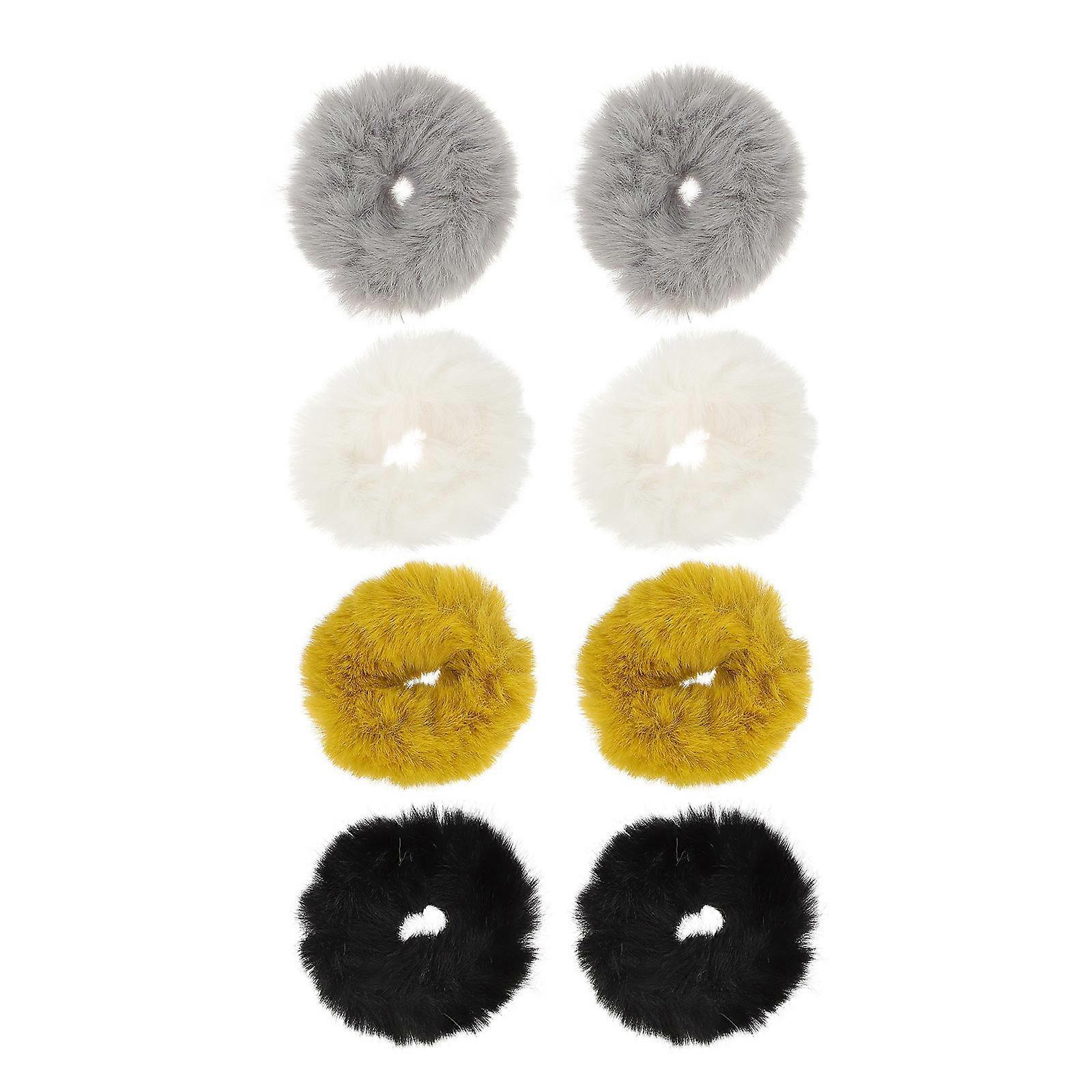 Girls Hair Scrunchies Simple Design Elastic Hair Ropes Fluffy Hair Ties Easy to Wear Black Home Office 8Pcs