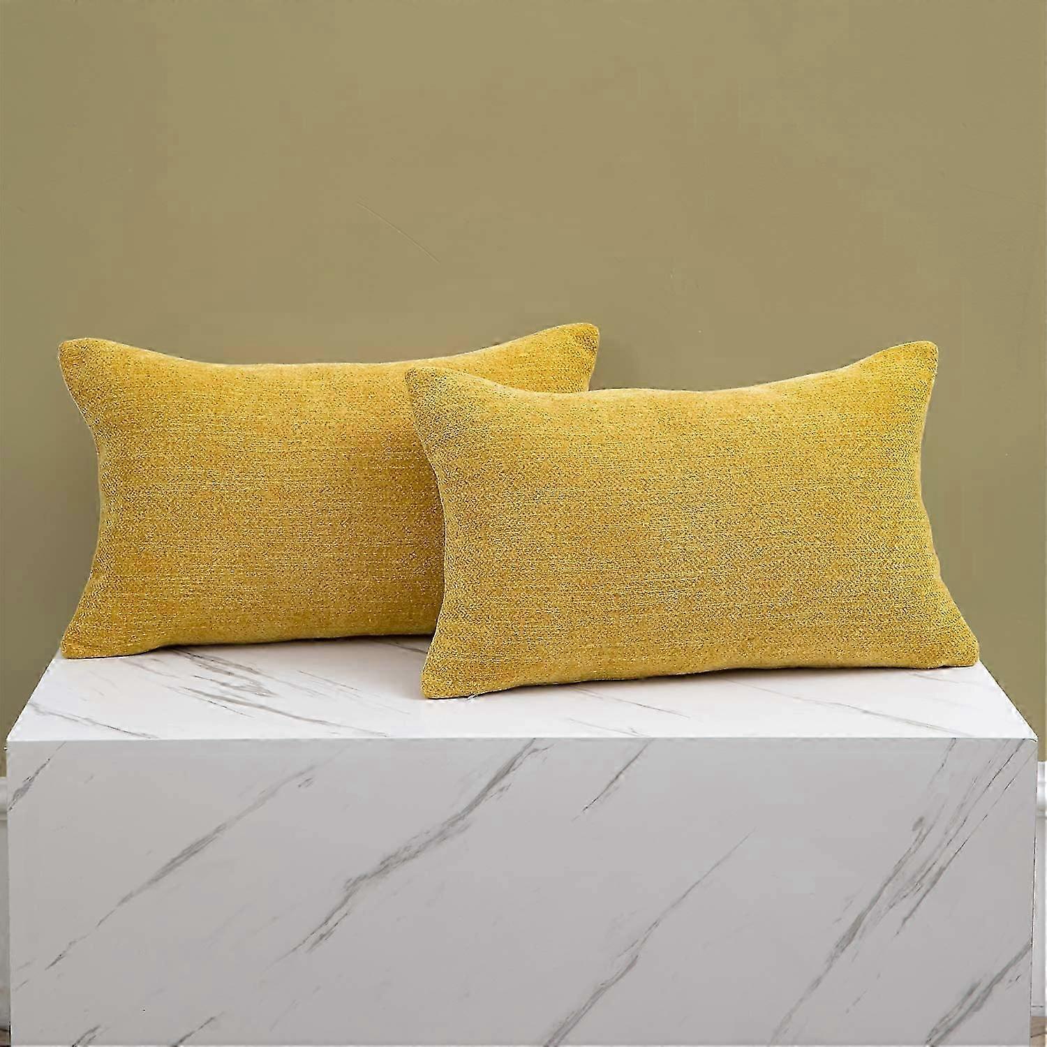 Conjunto de 2 Capas de Almofada Rústicas Amarelas Farmhouse (12x20 Polegadas) - Decorativas para Sofá ou Sofá