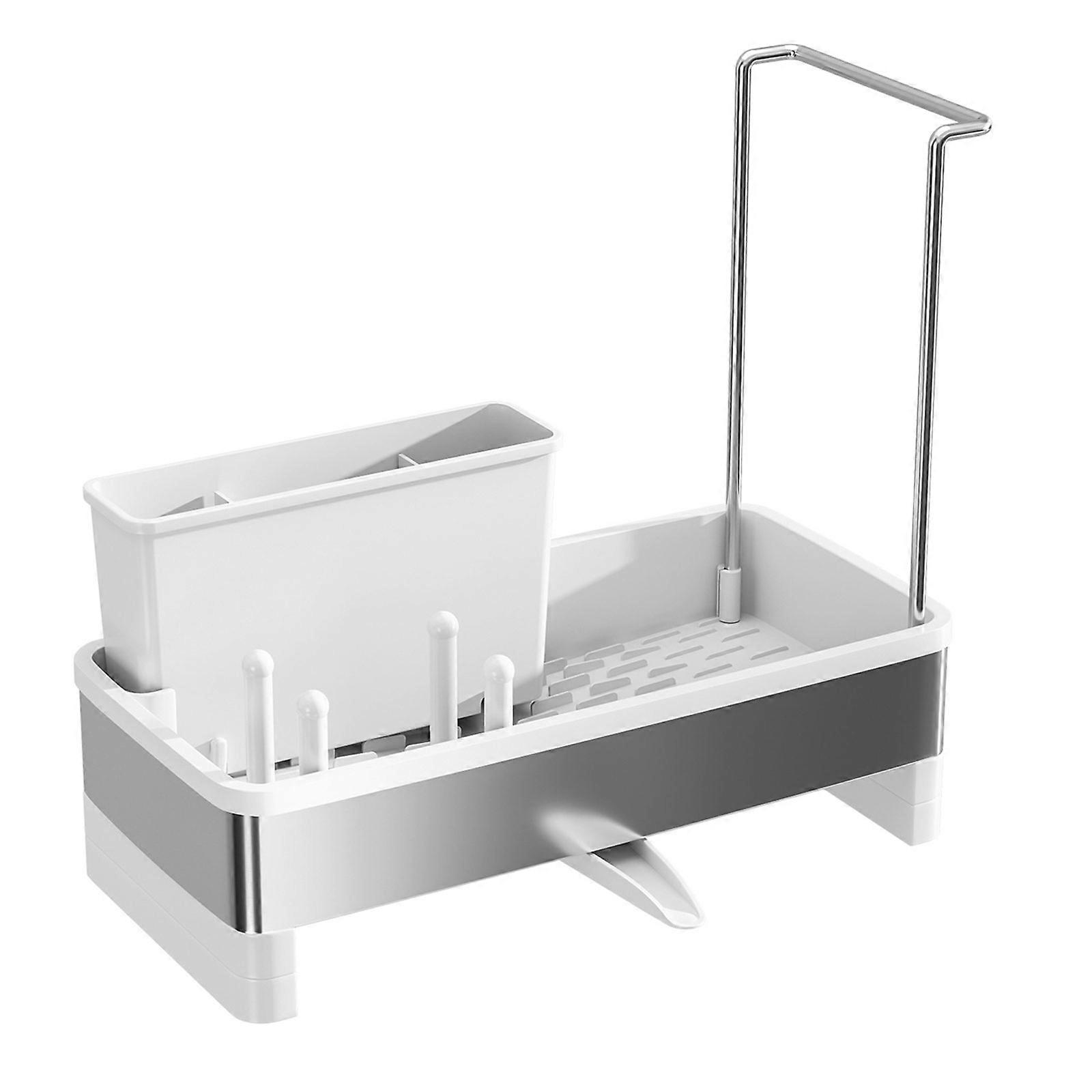 Stainless Steel Sink Shelf Organizer with Water Drain Holes For Efficient Space Utilization Space Saving Kitchen Rack White