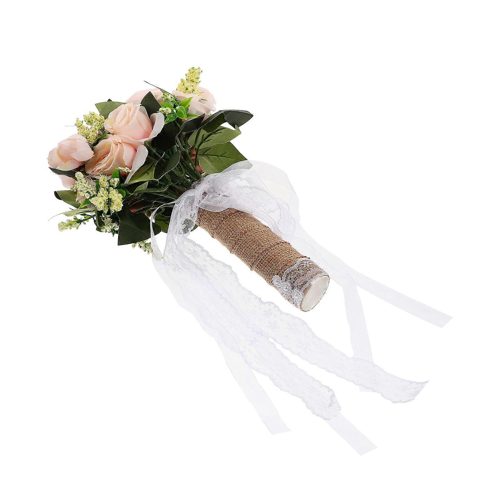 Lifelike Roses Bridal Bouquet with Silk Cloth for Wedding Photography Prop Multi Color