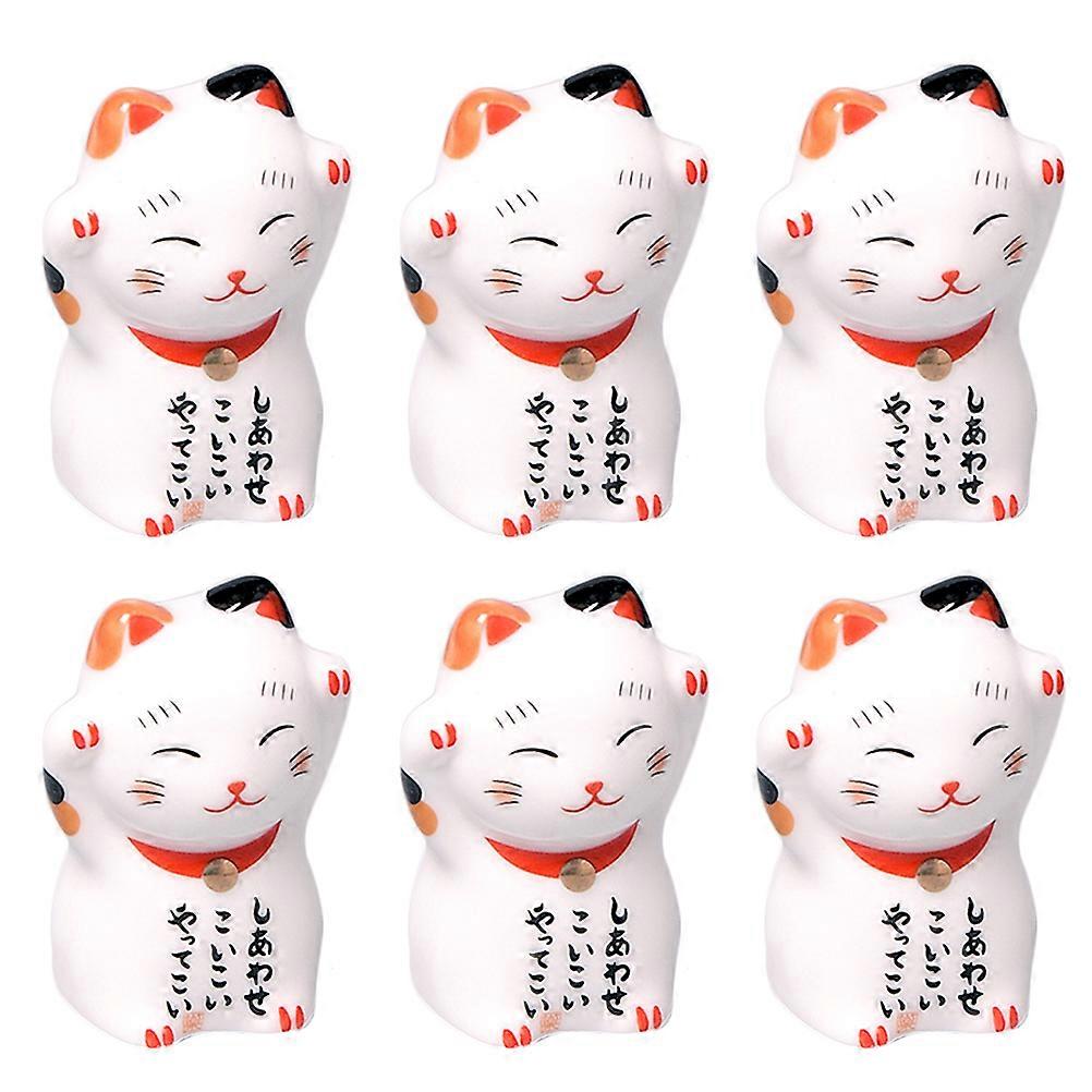 Ceramic Japanese Style Chopsticks Rest Cat Shape Prevent Rolling Away Home Use 6Pcs