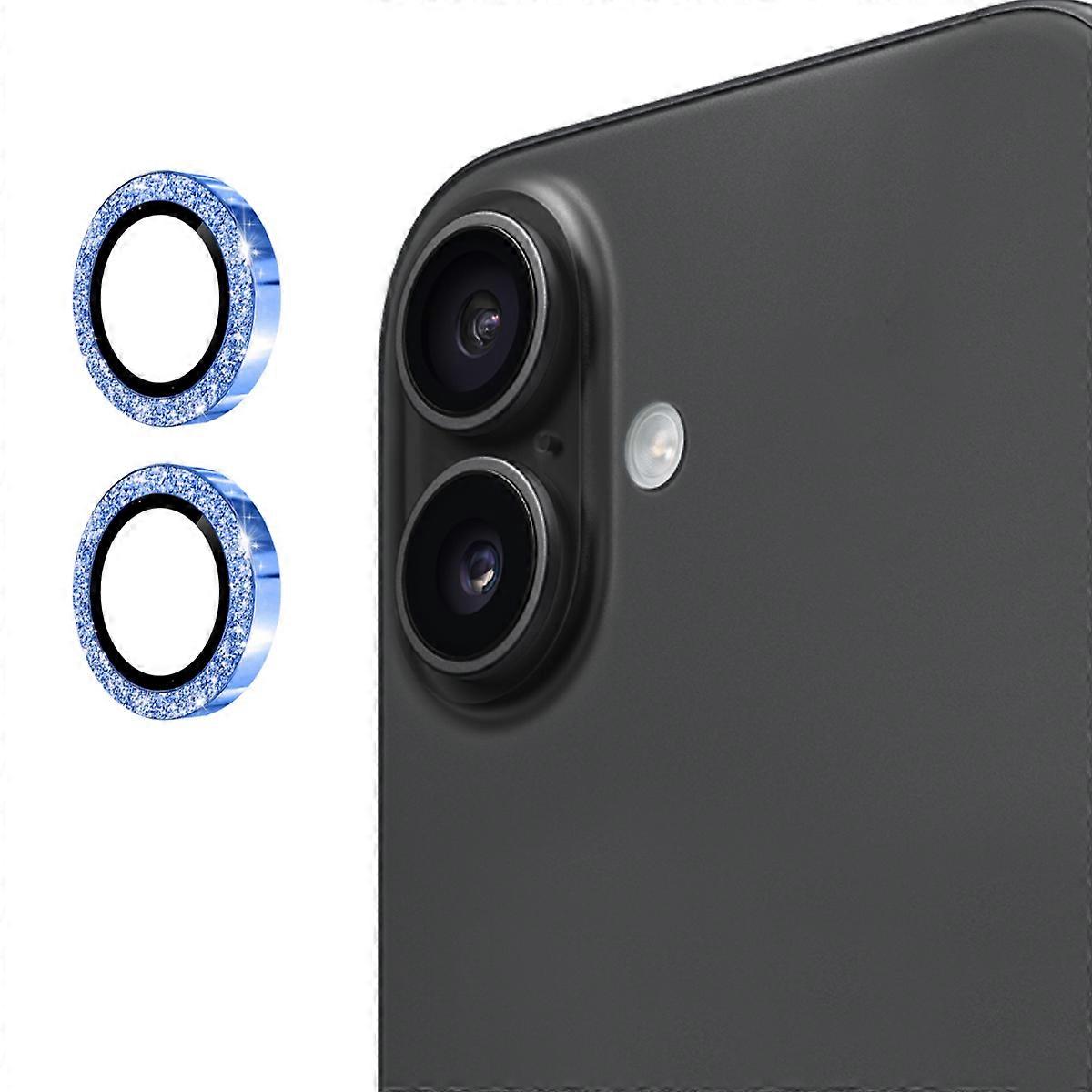 iPhone 17カメラ用レンズプロテクターENKAYハット-王子様グリッター装飾強化ガラスレンズフィルムブルー