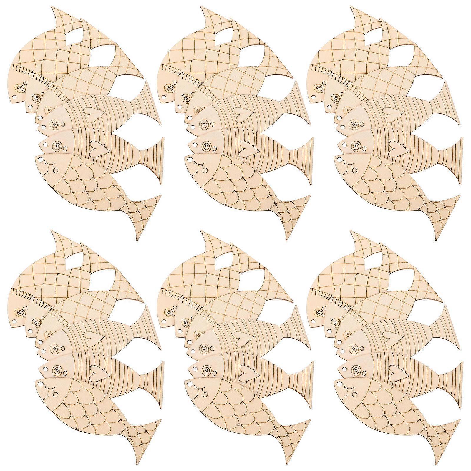 Wooden Fish Wall Sculpture Coastal Nautical Hanging Ornament, Natural Wood Finish, DIY Painting Ready, Mediterranean Style Home & Commercial Beach