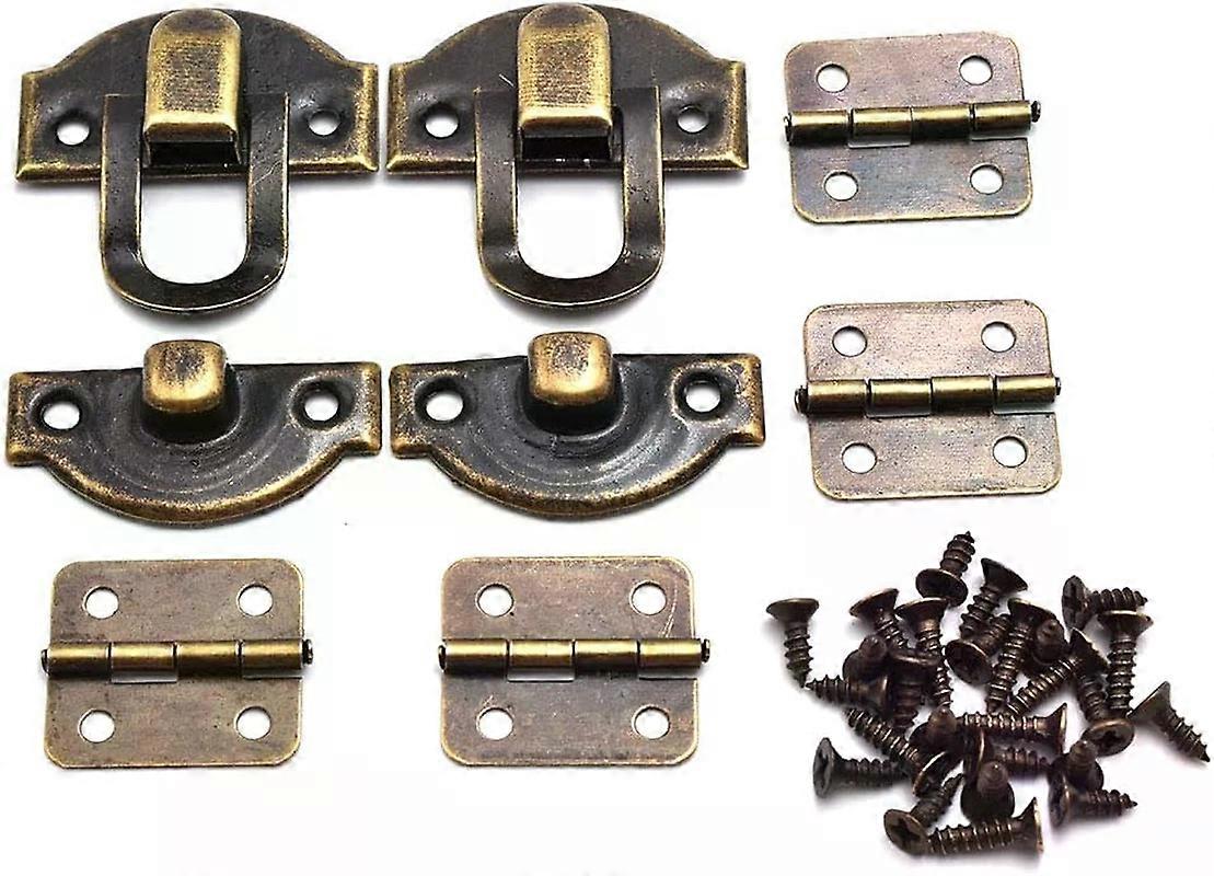 Hasp Latch Buckle and Rectangle Hinge, 2 Sets Mini Bronze Antique with Matching Screws