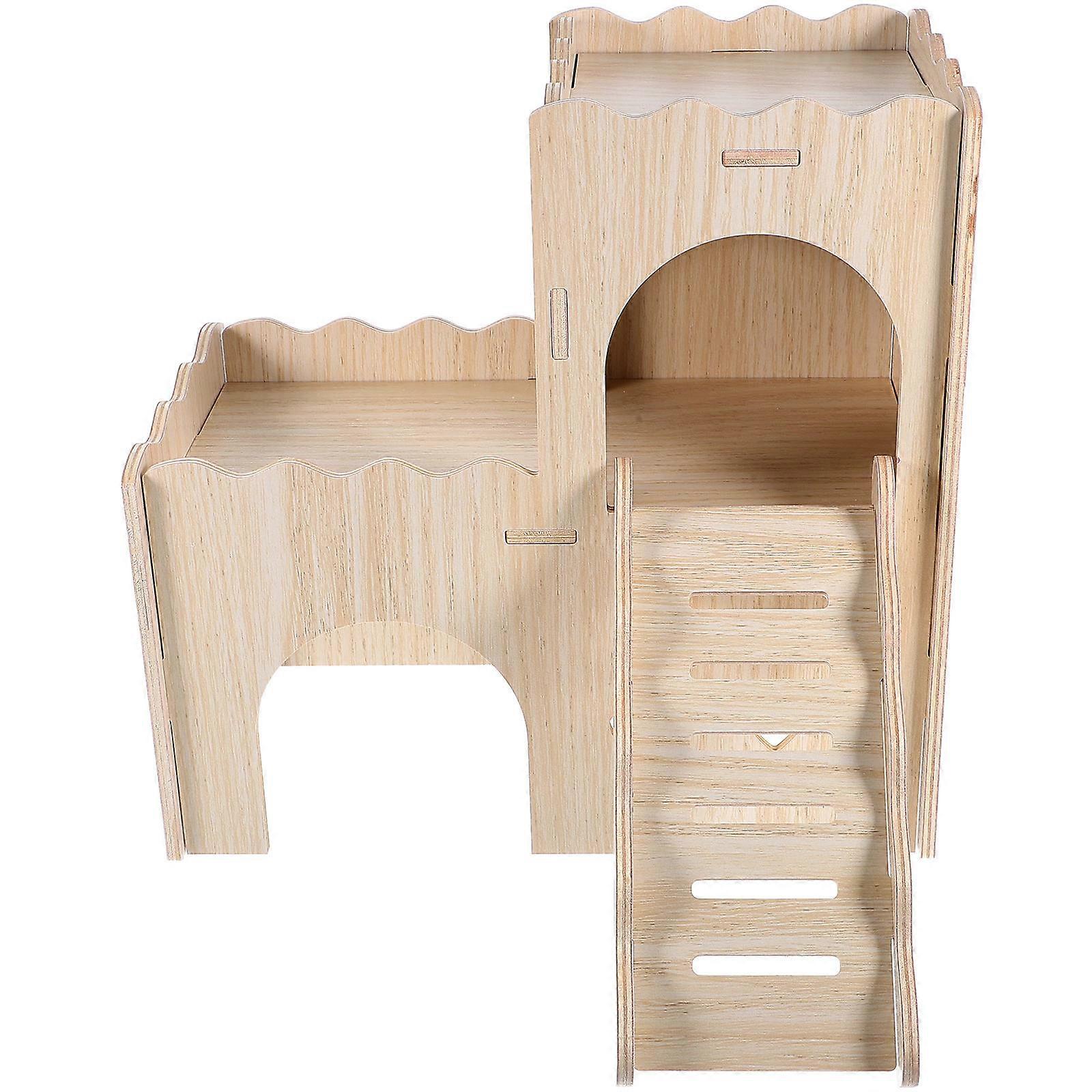 Wooden Hamster Hideout with Ladder for Small Pets Beige Color Safe and Sturdy 1 Set