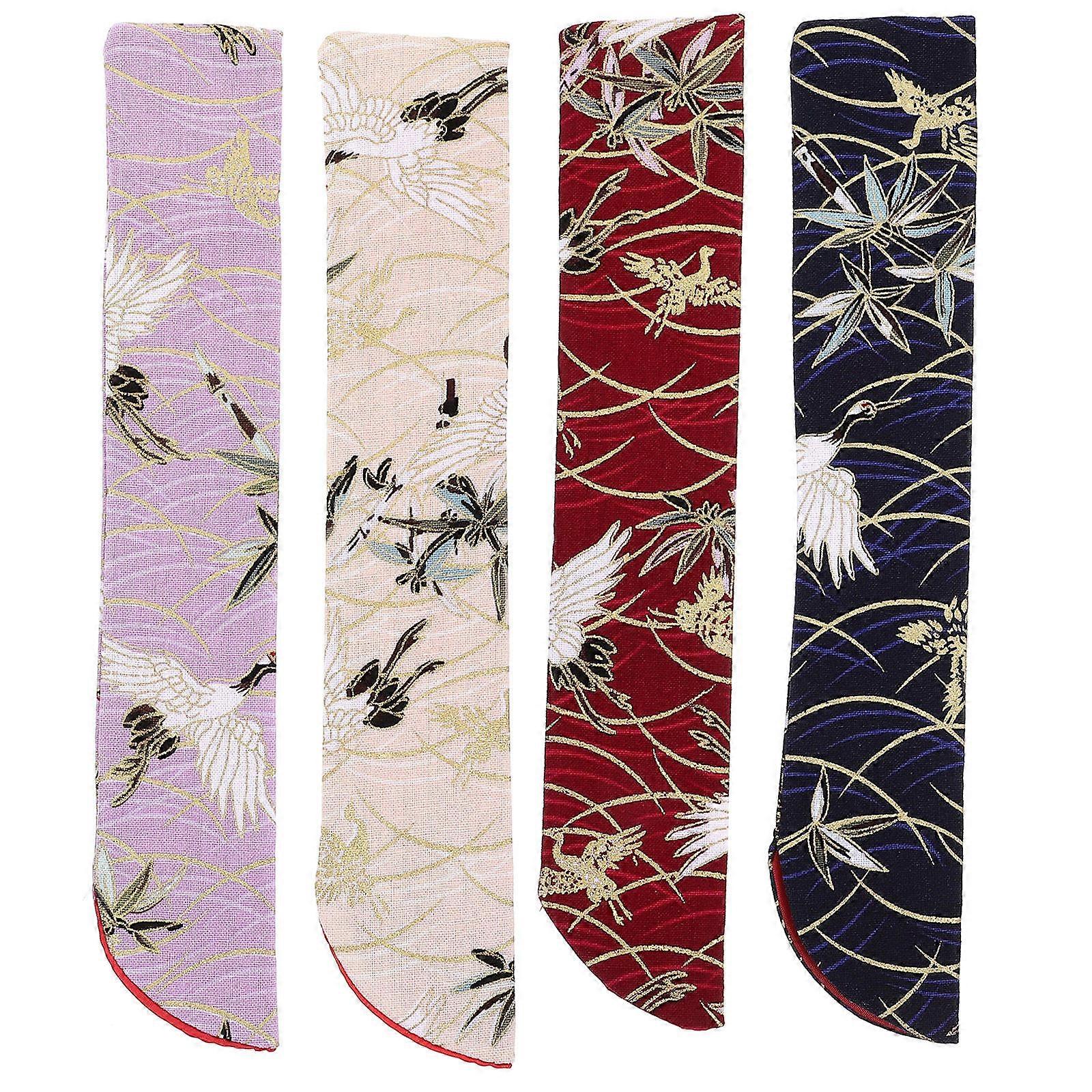 4pcs Japanese Style Folding Fan Storage Bags with Vintage Crane Pattern   Lightweight, Portable, Multi Functional Protective Fan Holders for Storage