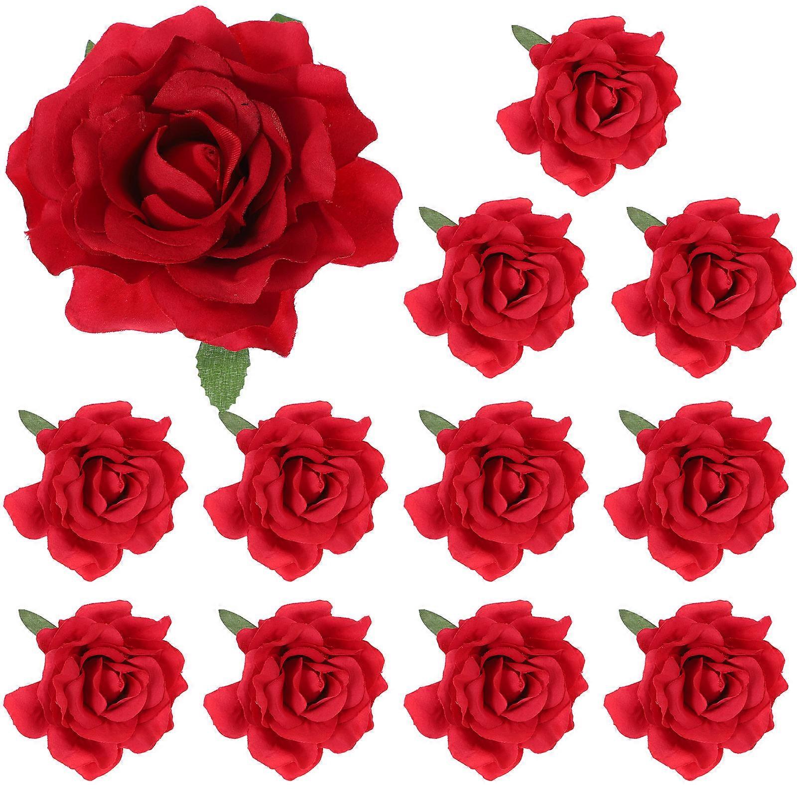 Red Rose Hair Clip Made of Polyester for Decor with Comfortable Wear Experience 12 Pieces