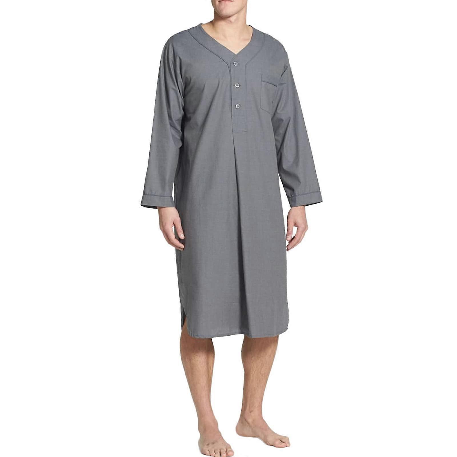 Nightgowns for Men Muslim Kaftan Islamic Sleepwear S Gray