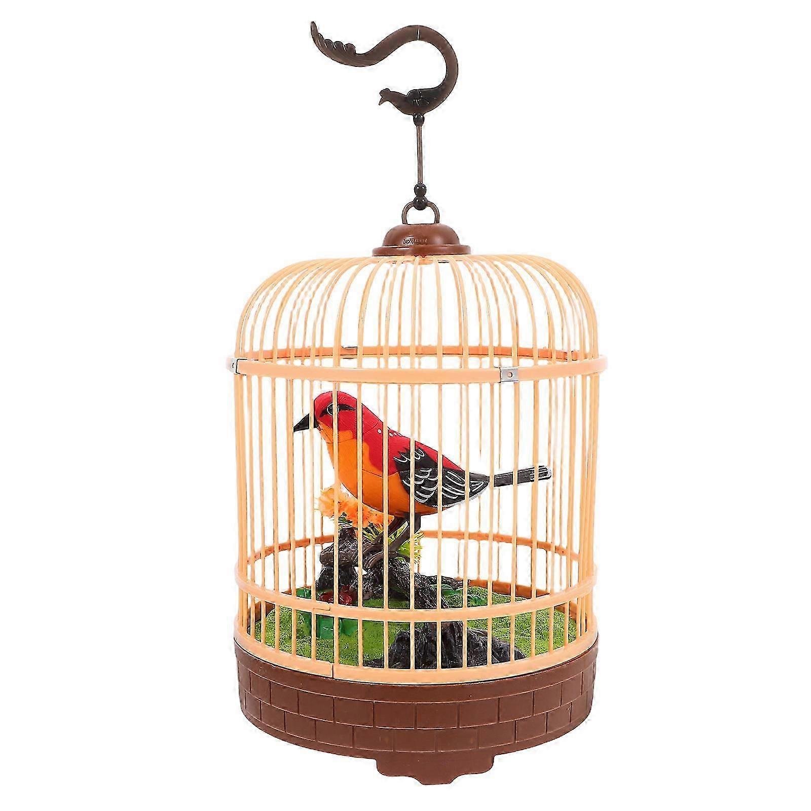 互动鸟笼玩具声控唱歌鸟花园塑料材料 36x18cm 拍打翅膀 1 件