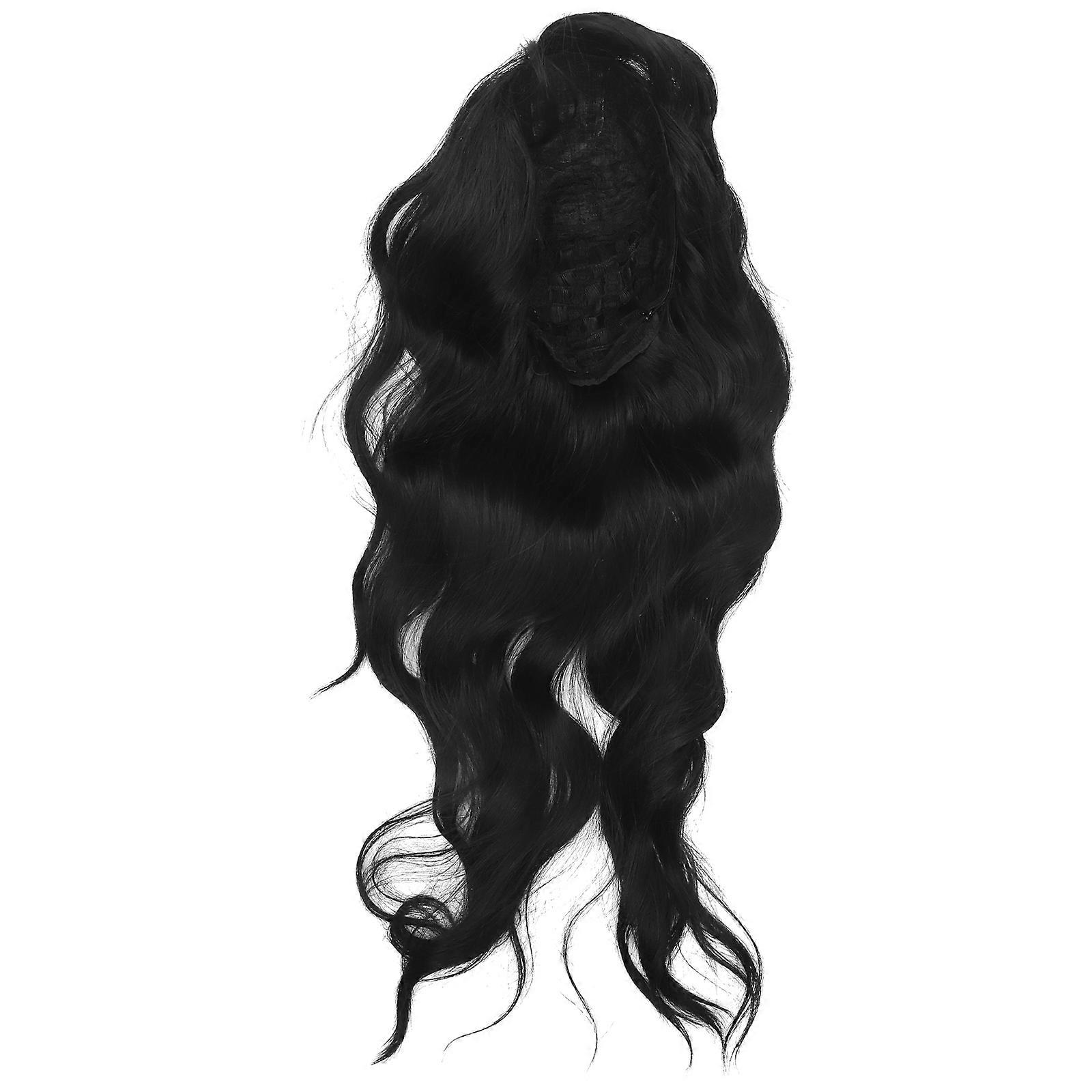 Black High Temperature Fiber Long Wavy Wig with Bangs for Cosplay and Theme Parties 24 Inches