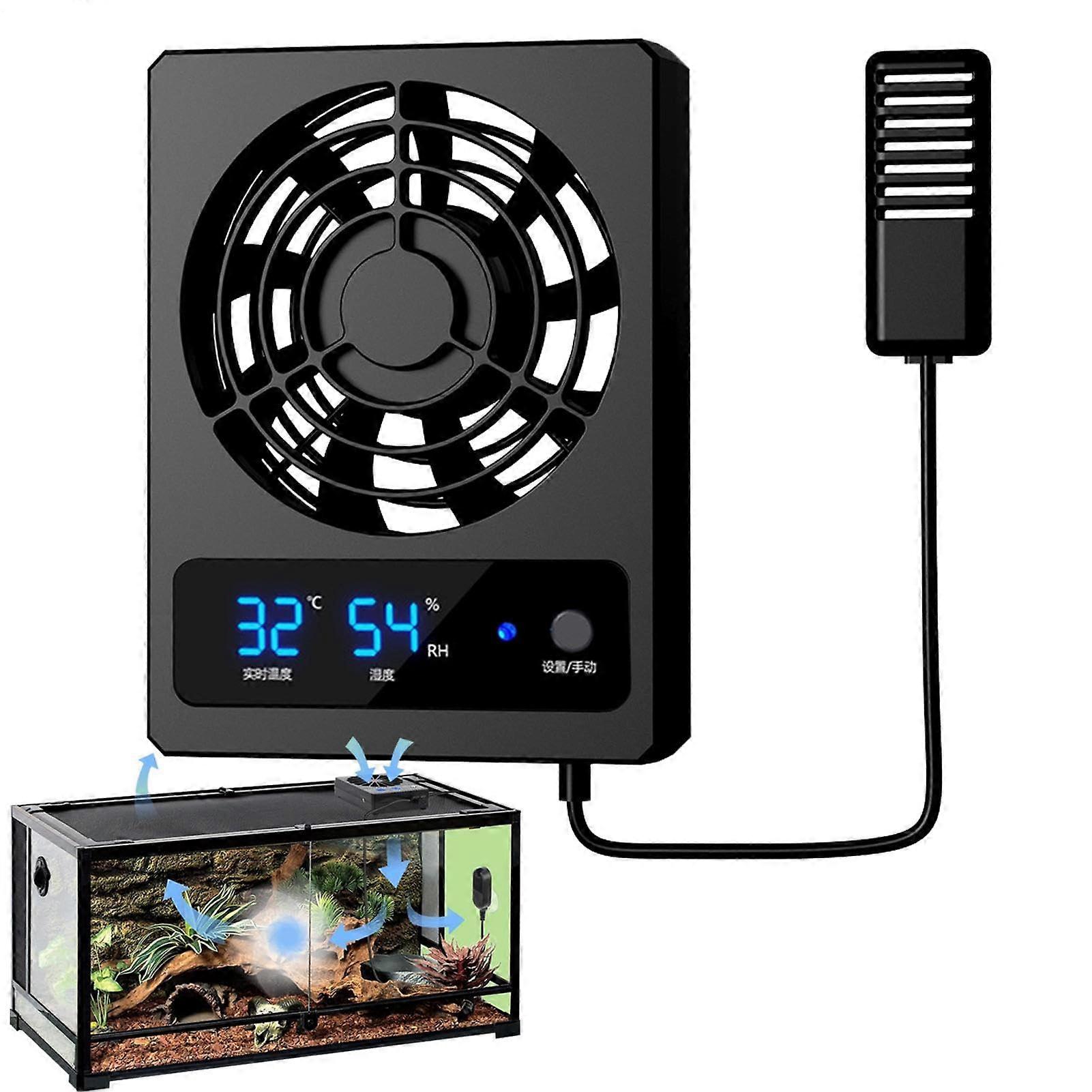 Reptile ventilator, intelligent humidity meter with LED display, powerful fan, low noise